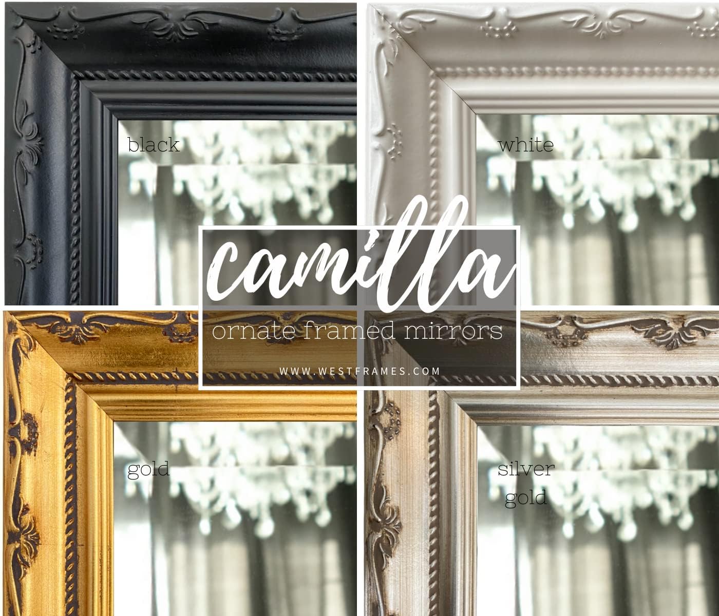 West Frames Camilla French Ornate Vintage Farmhouse Wood Framed Wall Mirror (23.5" x 33.5", White)
