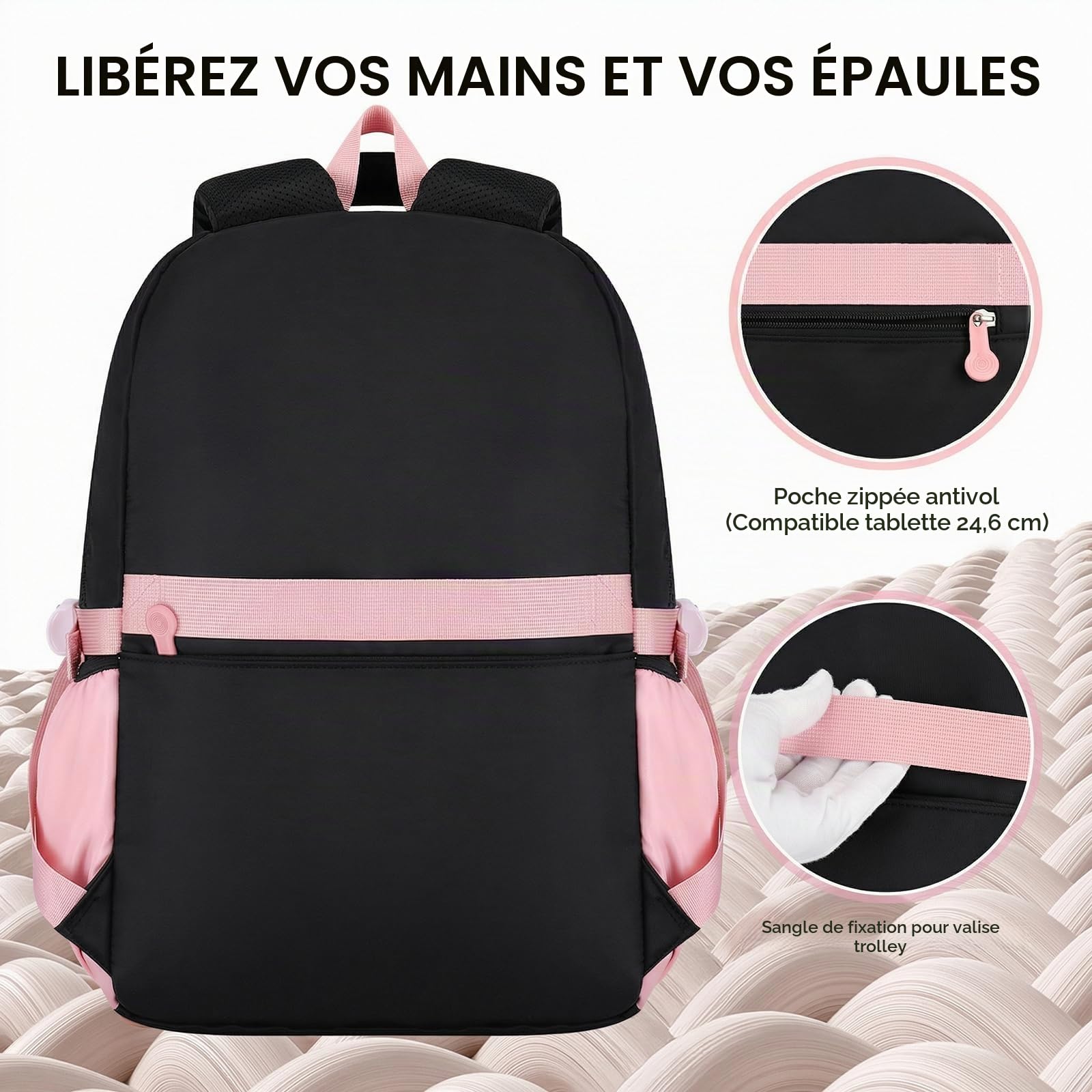 Amythe Set 4 pièces Sac d'école Fille 3e-7e École Voyage