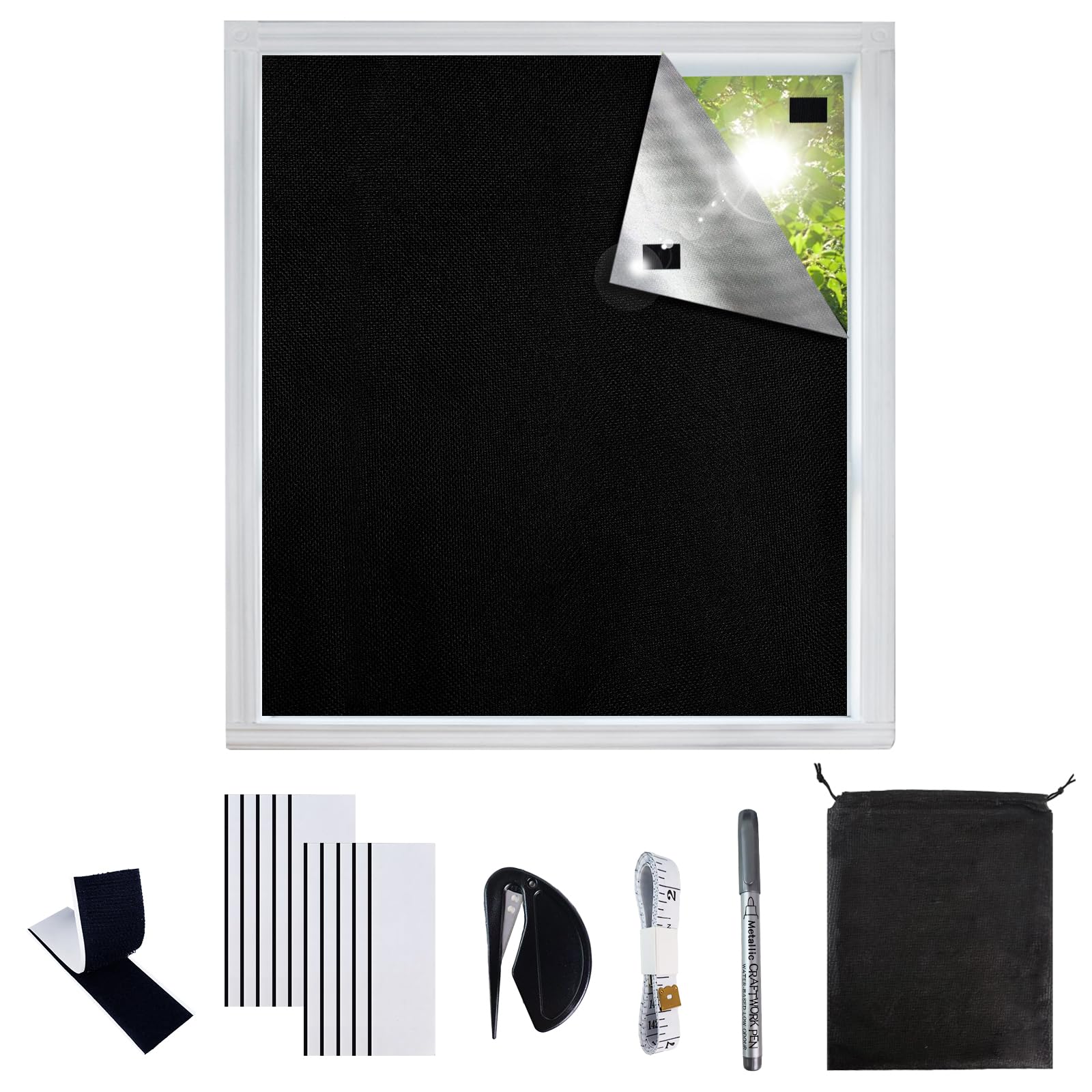 SUPEASY Blackout Blind No Drill, 200 x 147 cm, Stick On Window Blind, Cut to Fit, 100% Blackout, Thermal & UV Protection, Waterproof, Easy Install for Bedroom, Nursery & RV