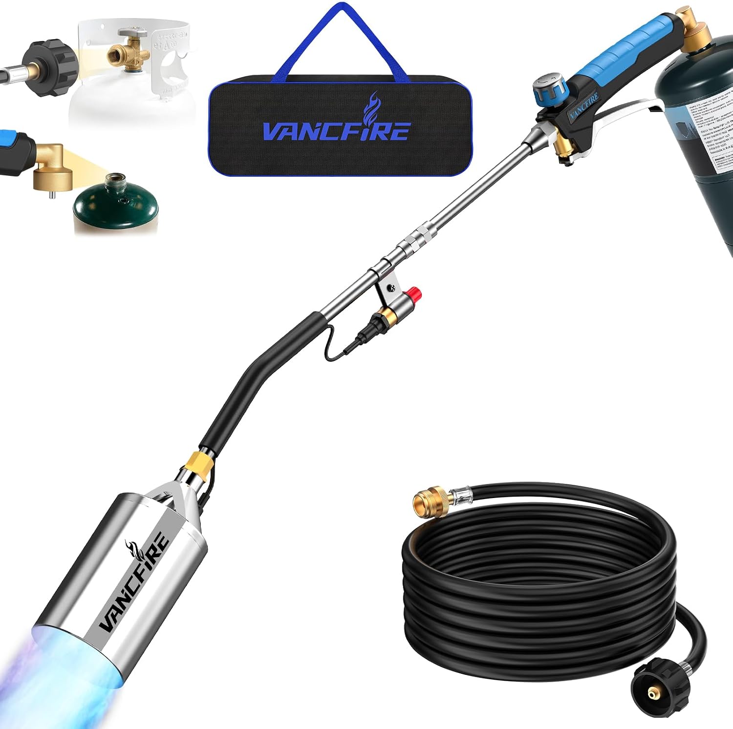 Propane Torch Weed Burner Kit with Storage Bag, Heavy Duty High Output Blow Torch with 1 lb Propane Cylinder Adapter & 10FT Hose, Flamethrower with Turbo Trigger for Weeding, Roofing(33IN)