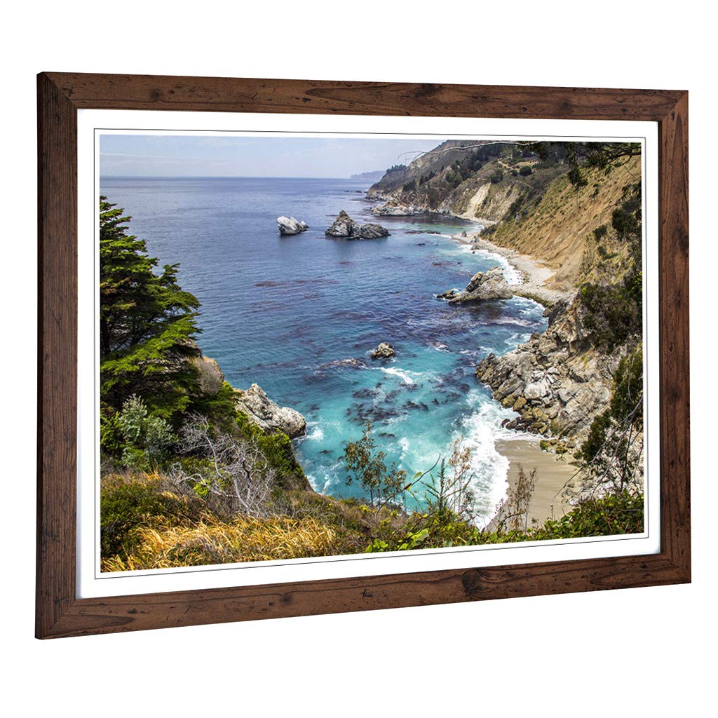 Big Box Art Framed Print of Landscape & Seascape Big Sur California (1) Design | Wall Art Picture | Home Decor for Kitchen, Living Room, Bedroom, Hallway, Walnut, A2 / 24.5x18 Inch / 62x45cm