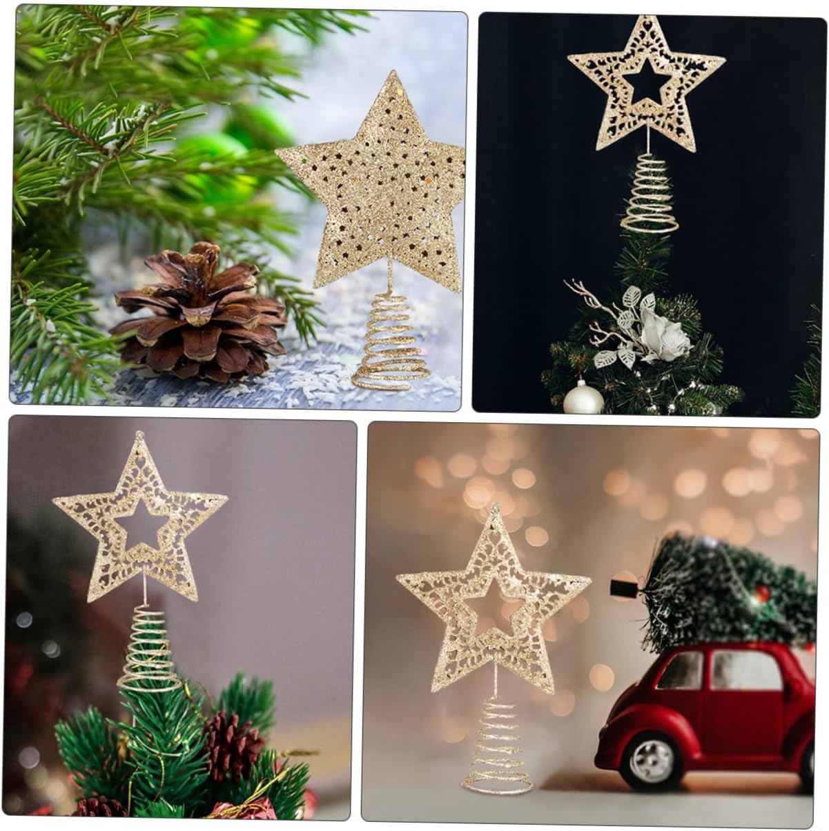 2 Pcs Golden Christmas Star Toppers Tree Decors for Festive Xmas Decoration Lightweight and