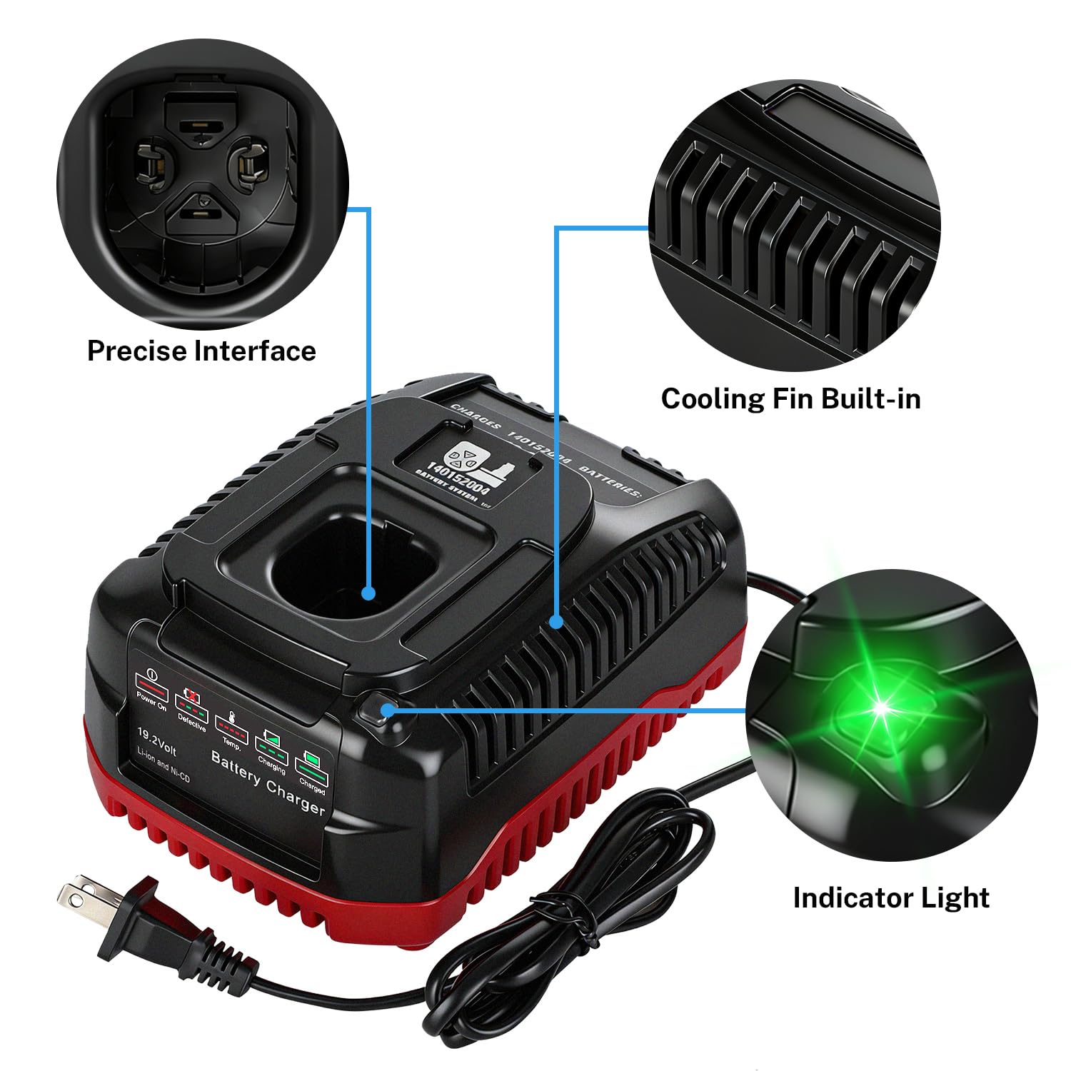 Choerinton Chargeur rapide pour batteries Craftsman 9,6 V à 19,2 V C3, charge rapide compatible avec 11375 11376 130279005 130279003 1323903 PP2011 PP2020 PP2025 PP2030, Ni-Cd et lithium