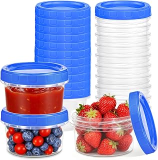 Yomarket 24 Pcs 8 oz Plastic Containers with Screw Lids, Reusable Clear Food Storage Containers with Pen and Brush for Snack Salad Fruit, Freezer Storage Containers, Microwave & Dishwasher Safe