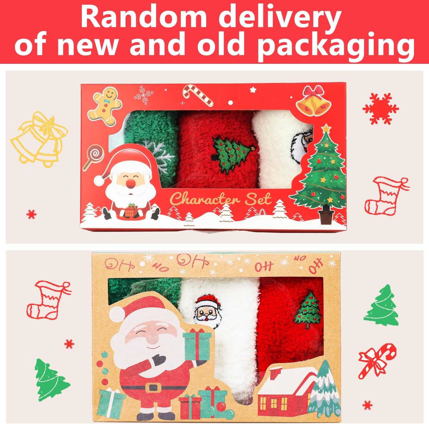 3 Pairs Christmas Fuzzy Warm Fluffy Winter Socks for Adults, Coral Fleece Cozy Holiday Present Socks with Gift Package - Image 3