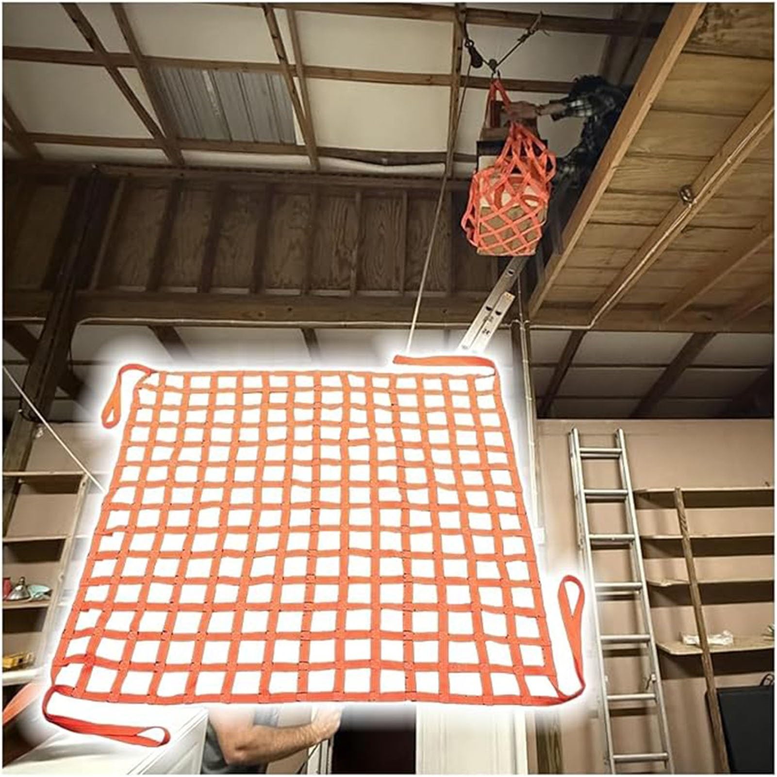 WQPMNYG Hoisting Lifting Nets,Adjustable Cargo Net Straps - Heavy-Duty Nylon Lifting Sling, 4x4M Safety Securing Webbing Net, 3.5T Load Capacity, Ideal for Material Handling and Transport