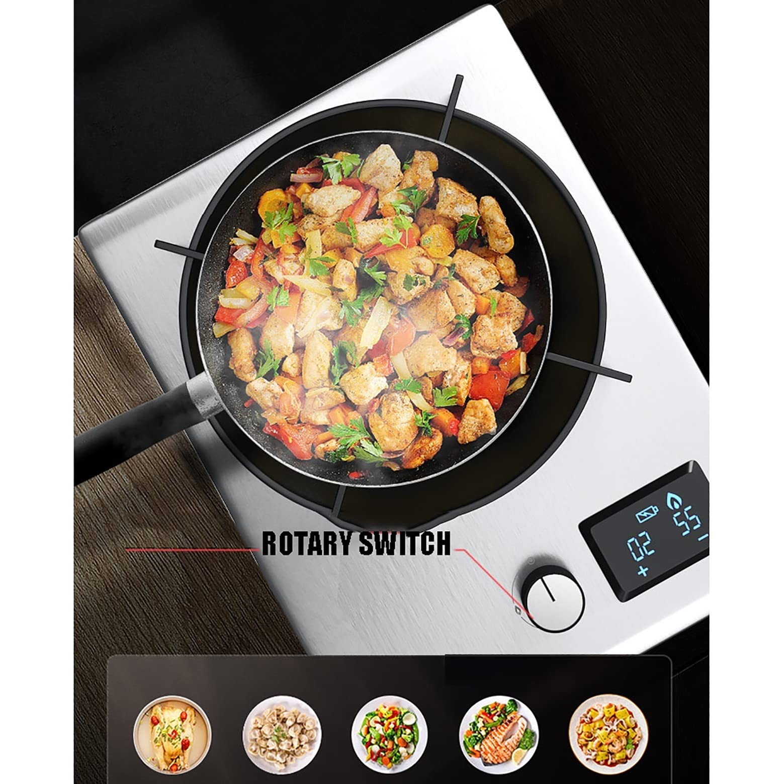 Fornello da campeggio a gas portatile Piano cottura a gas Singolo fornello Fornello da cucina da incasso Cottura da tavolo Vetro nero largo 33 cm Per riscaldare | cucinare | cucinare | frigg