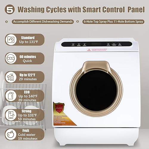 Miniatura 2 de Encimera portátil para lavavajillas con tanque de agua integrado de 7 L, 5 programas de lavado Lavavajillas de encimera sin necesidad de conexión,
