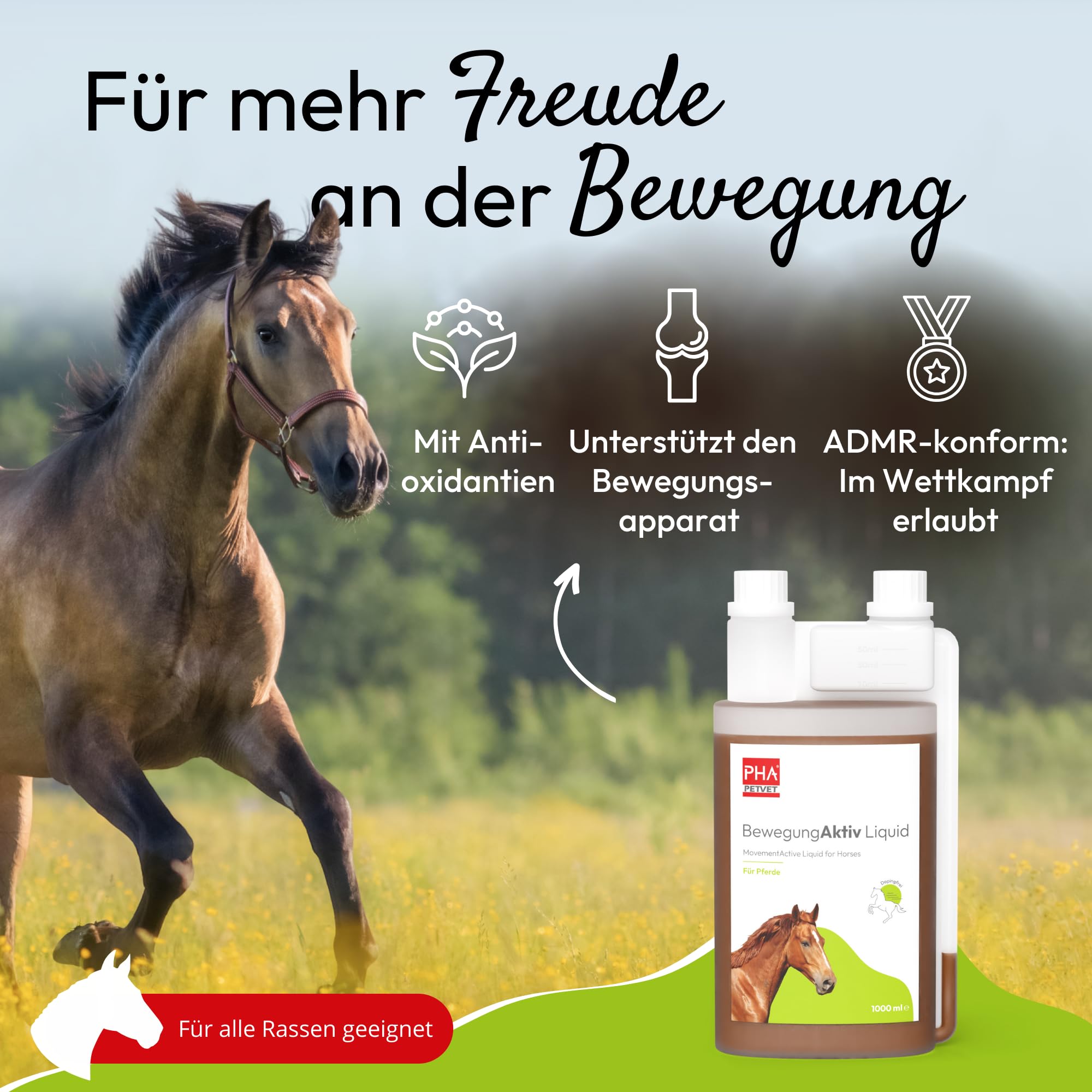 PHA Pferd, complément Alimentaire pour Soutenir des articulations, tendons et Tissu conjonctif, Liquide, Mouvement Actif Liquid, 1000 ML