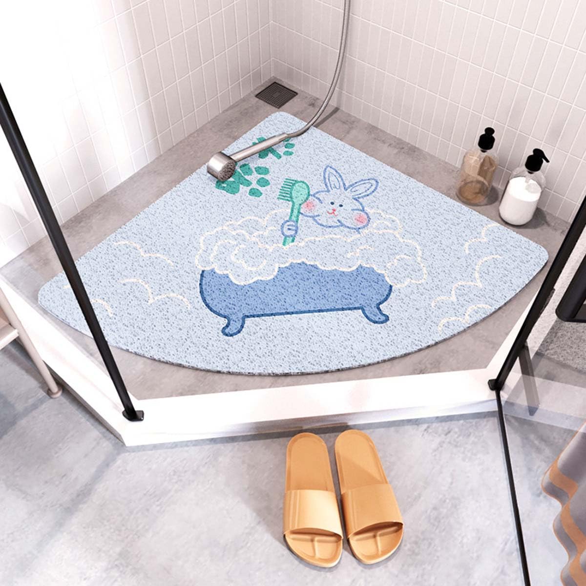 Tapis de Douche d'angle, Tapis de Bain en PVC Doux Anti-moisissure et loofah pour salles de Bain et douches, 80 x 80 cm, antidérapant, séchage Rapide