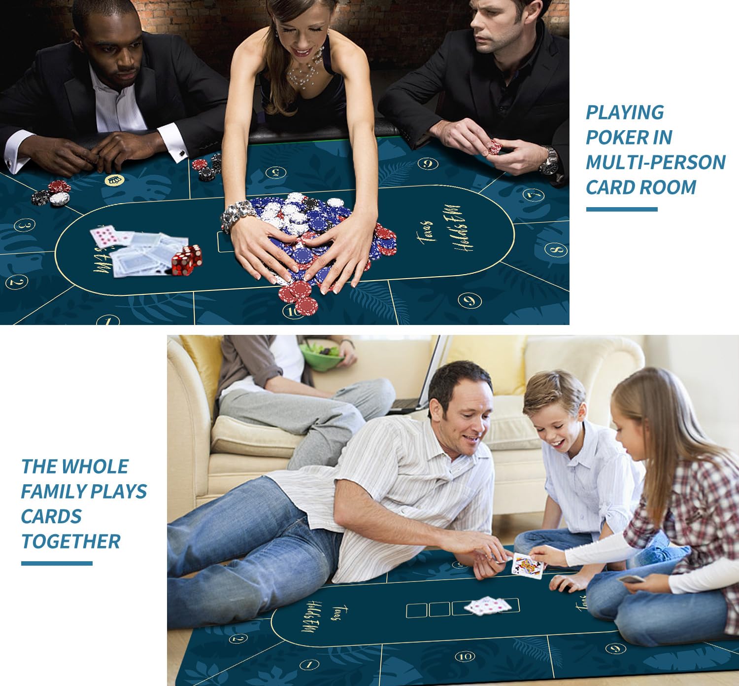 LaiEr Alfombra Tapete de Poker Gran Almohadilla de Mesa de Goma Texas Hold'em Mesa de Póquer Plegable Super Portátil Alfombrilla de Poker de Póquer Blackjack Disposición de la Mesa (180*90,Blue)
