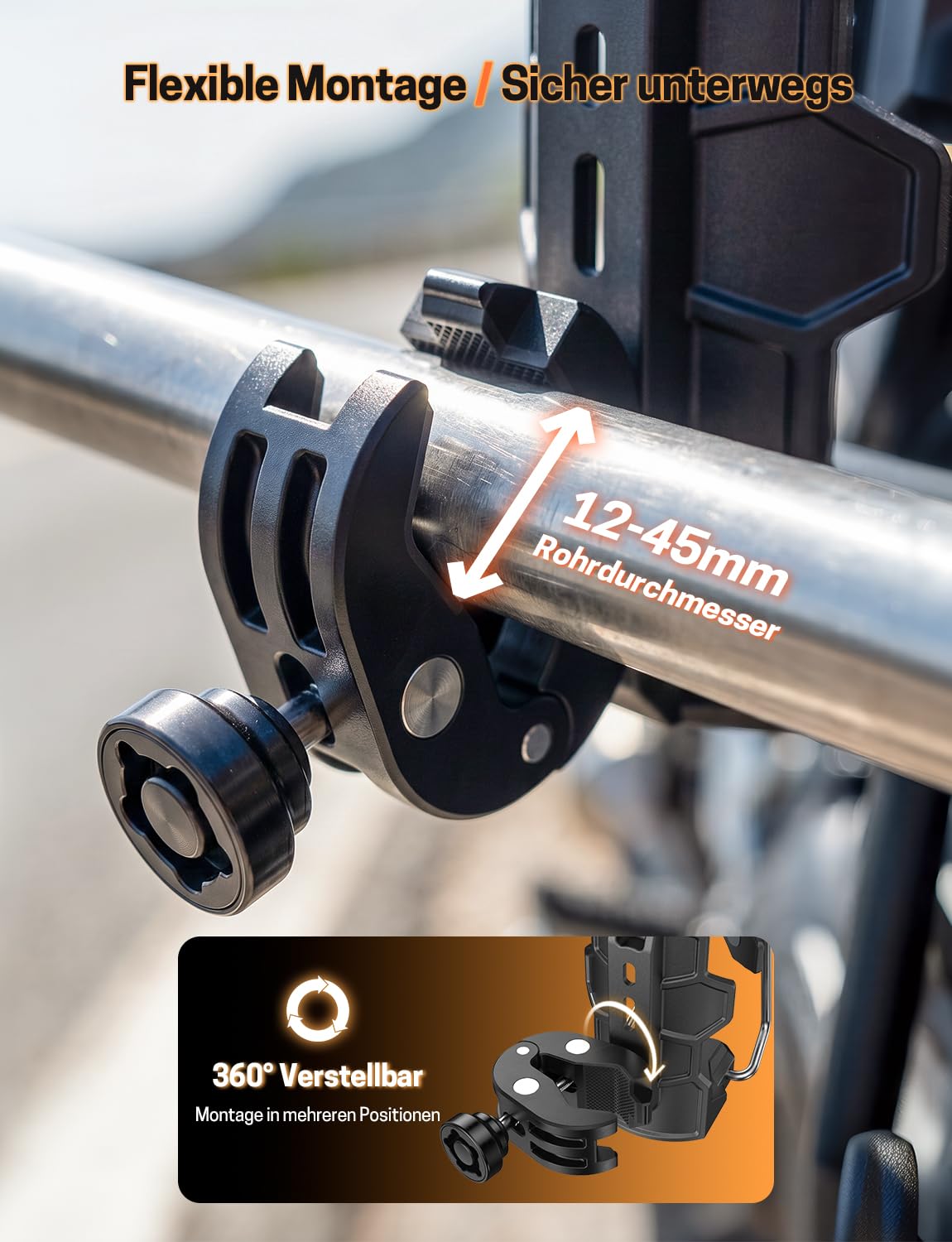 Jeebel Flaschenhalter Motorrad, Becherhalter Adaptiver Verriegelnder mit 12–45mm Anti-Diebstahl Metallklemme, Kompatibel mit 50–80mm Durchmesser Trinkflaschen, Getränkehalter für ATV Fahrrad Roller