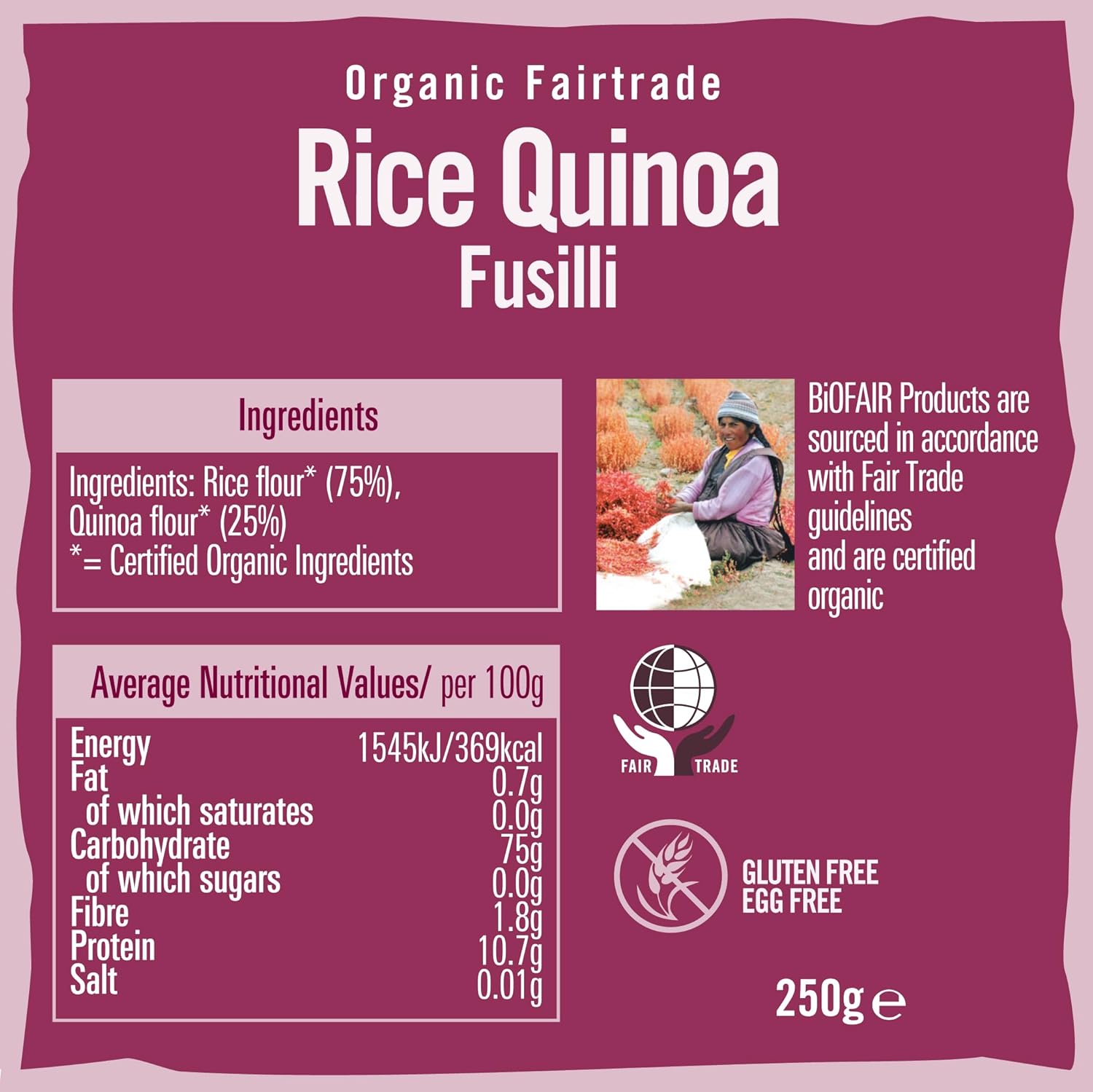 BiOFAIR - Organic Rice Quinoa Fusilli - 250g (Case of 6)