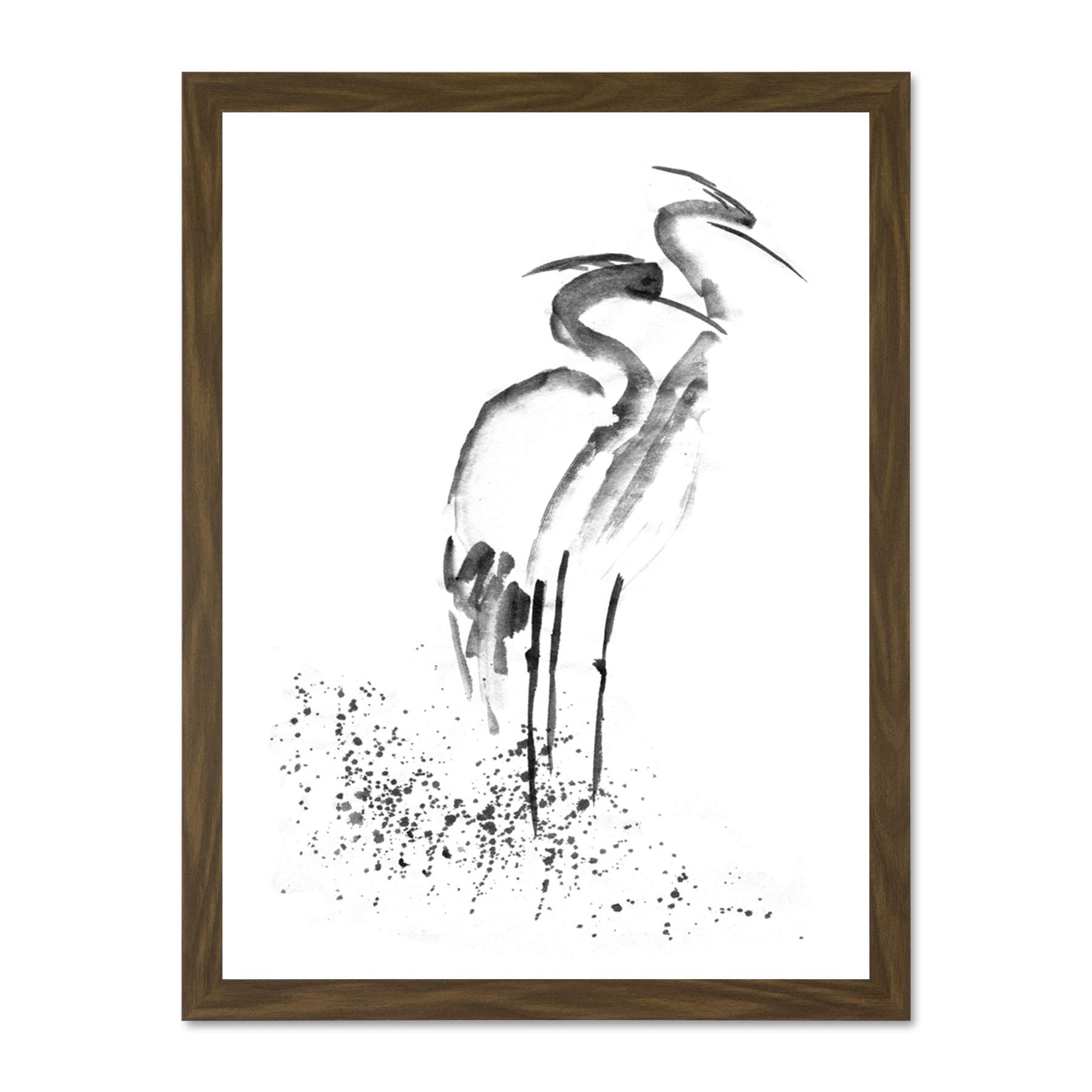 Wee Blue Coo Heron Ink Drawing Large Framed Art Print Wall Poster 18x24 inch