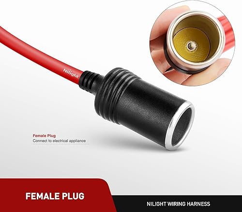 Miniatura 3 de Nilight Cable de Extensión de Encendedor de Cigarrillos Resistente de 6 pies 12V/24V Cargador de Coche con Enchufe de Encendedor de Cigarrillos