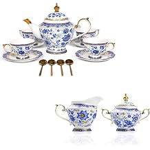 ACMLIFE Bone China Tea Set for 4 Adults, with Sugar and Creamer Set for Coffee Bar, Vintage Floral Sets for Women Tea Party or Gift Giving