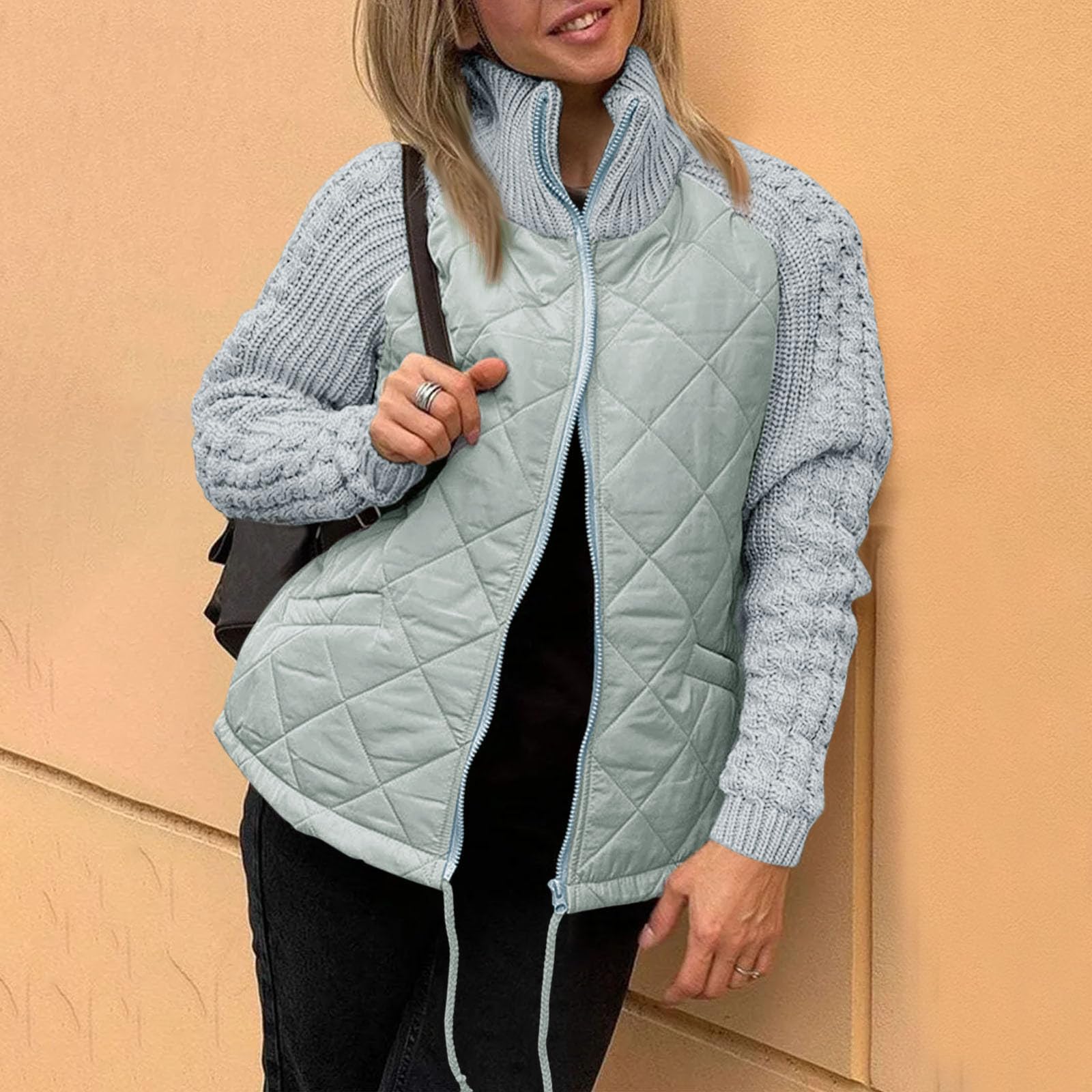 Steppjacke Damen Diamond Quilt Winterjacke Stepp Jacket Hoher Kragen