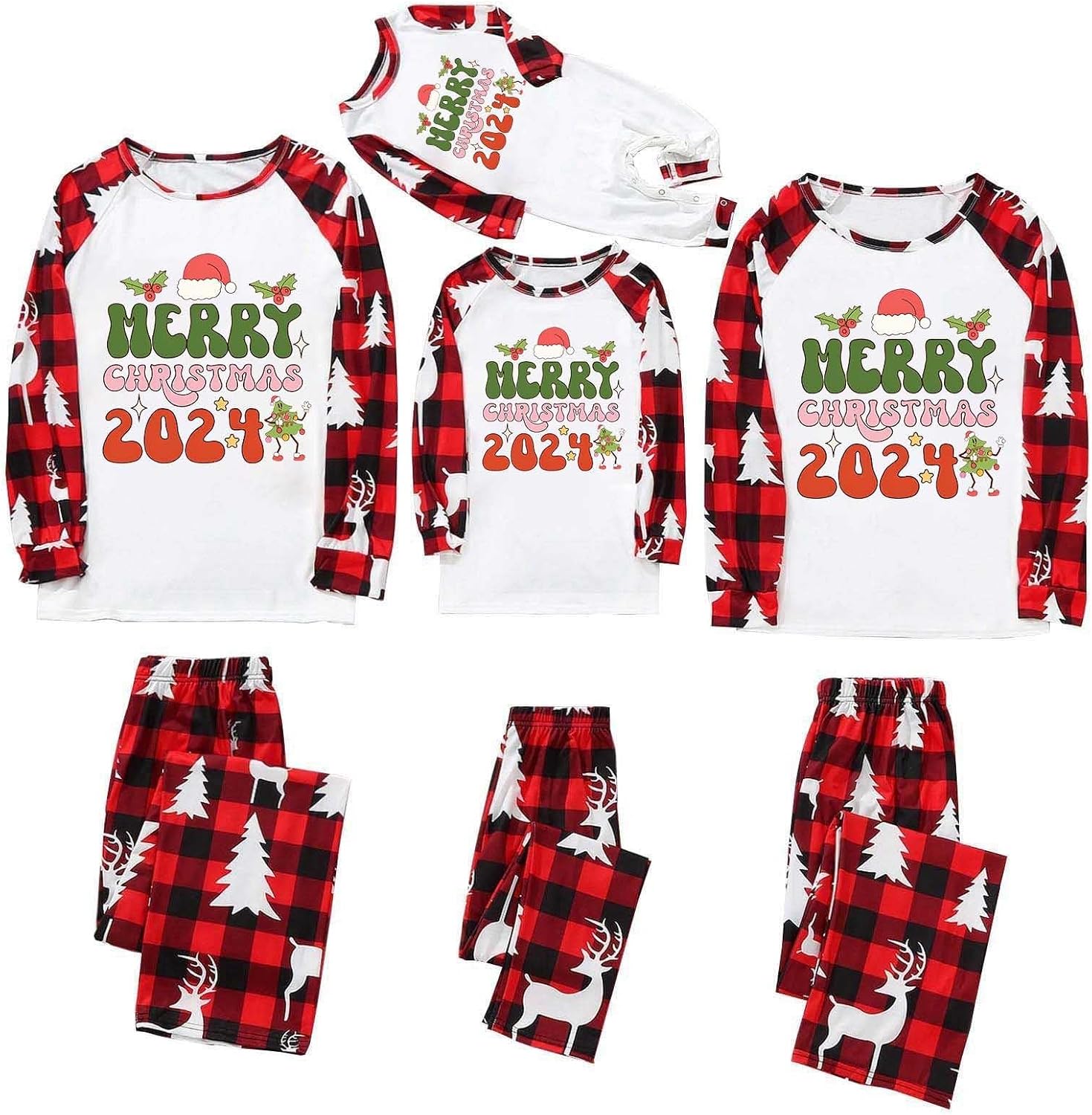 Ensemble Pyjama Noël Famille – Pyjamas Assortis Père Noël Pour Toute La Famille, Bébé Inclus – Manches Longues Chauds Et Doux