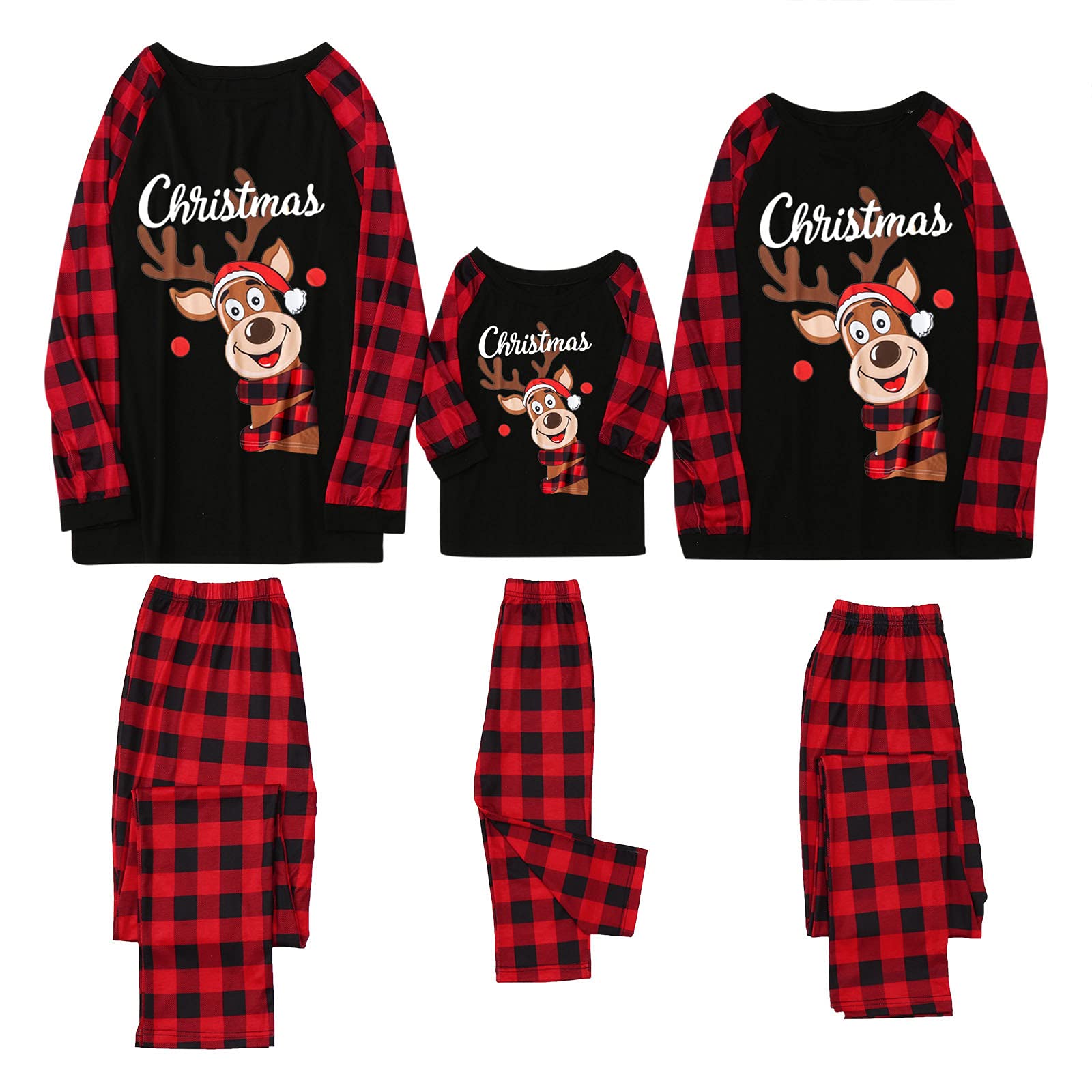 Family Christmas Pajamas Set Red Plaid Sleepwear for Women Men Mom Dad Tops Pants Matching Nightwear Homewear, Red 02, Large