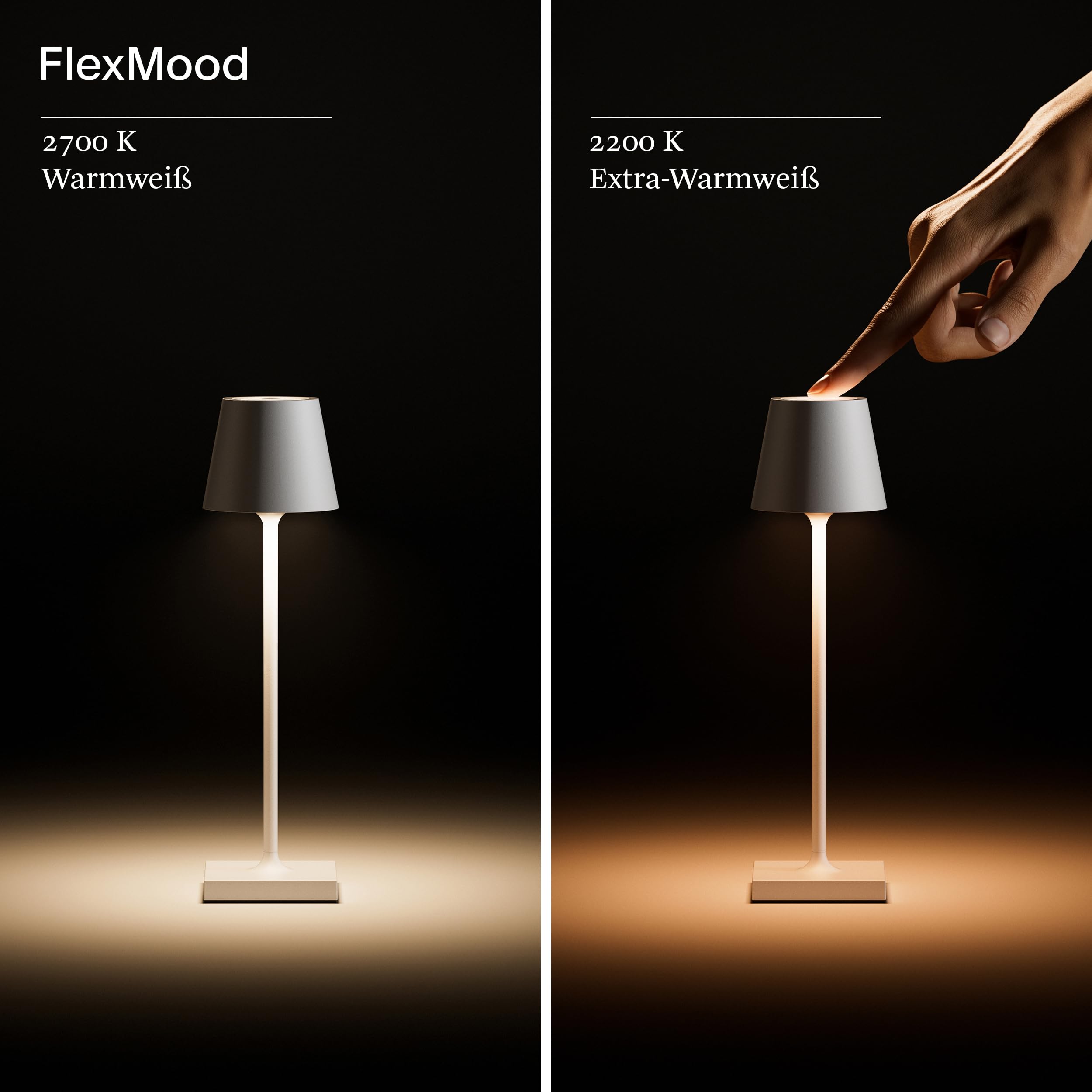SIGOR Nuindie pocket - Dimmbare kleine LED Akku-Tischlampe Indoor & Outdoor, IP54 spritzwassergeschützt, Höhe 21 cm, aufladbar mit USB-C, 7 h Leuchtdauer, schneeweiß