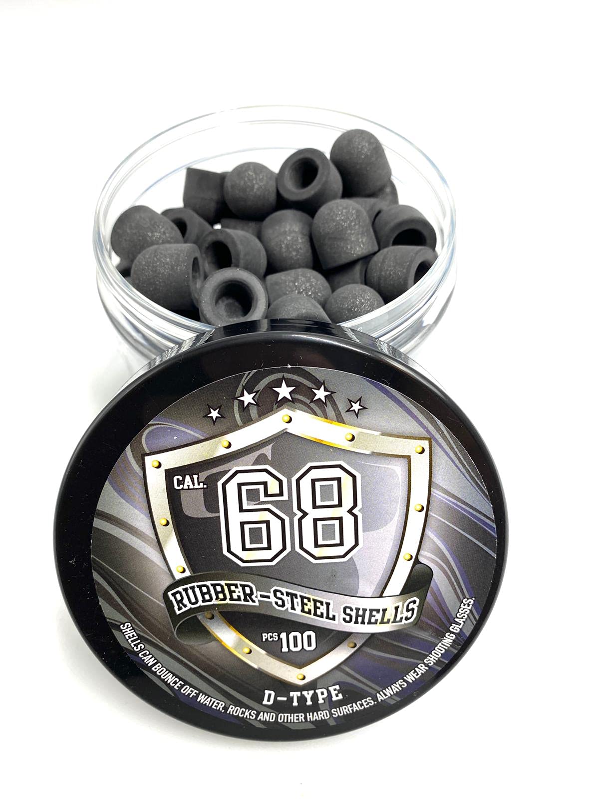 New! 100 x D-Type Hard Mix Rubber Steel Shells Rubber Balls Mixed with Steel Powder 6 Grams for Training Home Self Defense Paintball Pistols in 68 Caliber