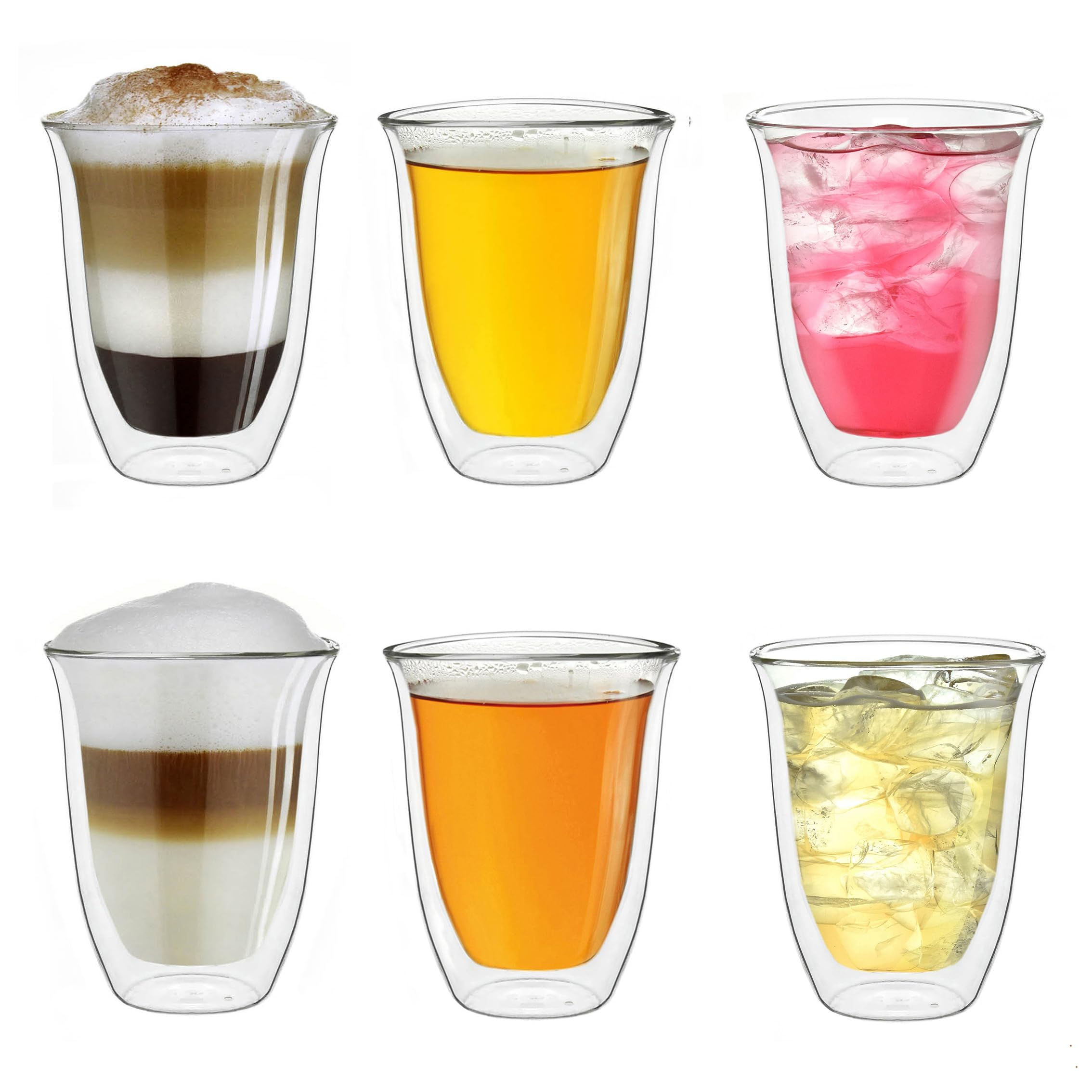 Creano Vasos de Doble Pared „Modelo V“ de Vidrio de Borosilicato Aislantes para Café y Té 400ml – Juego de 6 Vasos