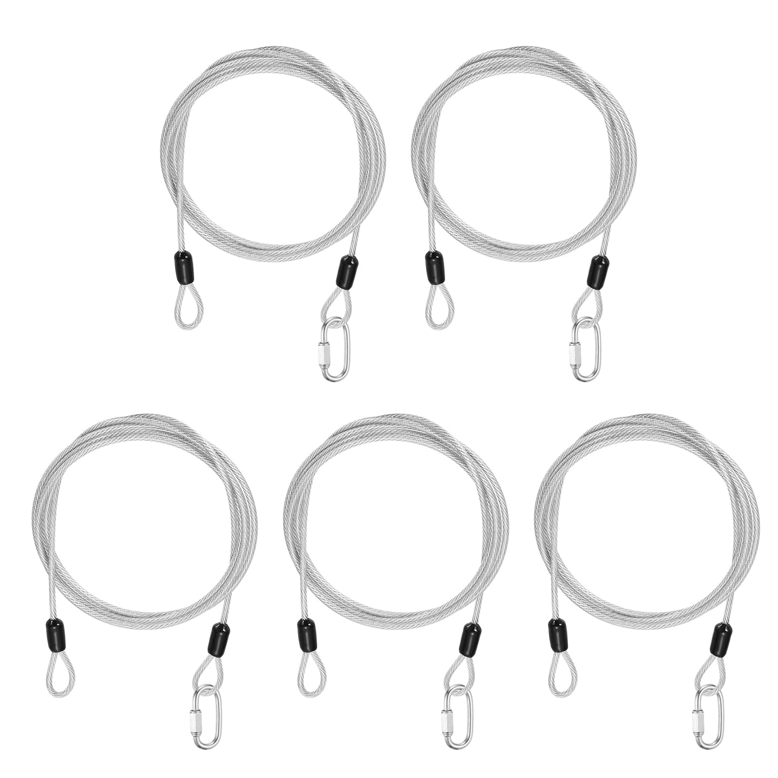PATIKIL Security Cable Lock (1/8" Dia 4.9ft, Clear)(5 Set) Vinyl Coated 304 Stainless Steel Double Loop Flexible Wire Rope Safety Cable with Quick Links Locking Connectors