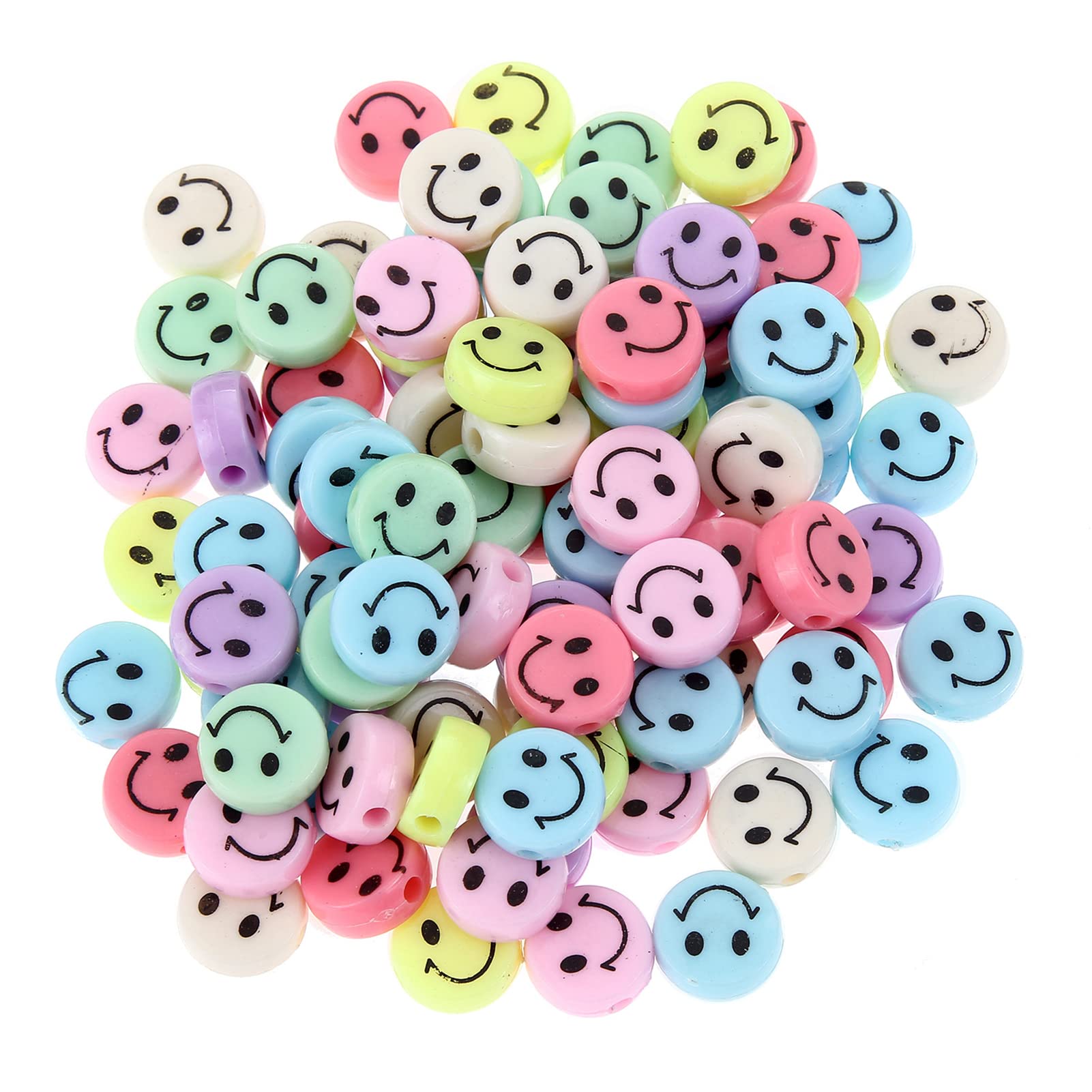 100pcs Multicolor Acrylic Smile Face Beads 15mm Pony Disc Coin Black Loose Spacer Beads for DIY Jewelry Bracelet Mobile Phone Pendant Making - Image 2
