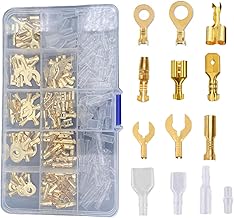 Terminal Set, 280 Pieces, 280 Pieces, Double Flat Terminals, 250 Type, Round, Mulberry Type, Crimp Terminal, Φ0.24 inches (6 mm), Φ0.3 inches (8 mm), Brass, Insulated Sleeves, Wire Connection, DIY