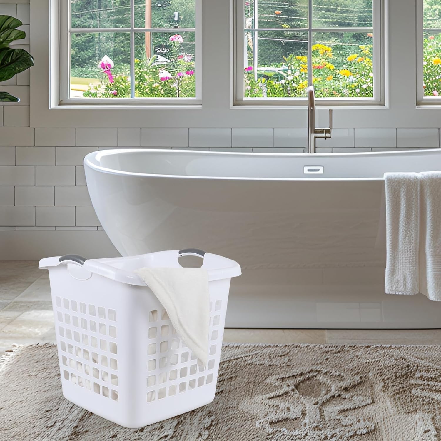 4 Packs Large White Laundry Basket, Plastic Clothes Hamper with Handles