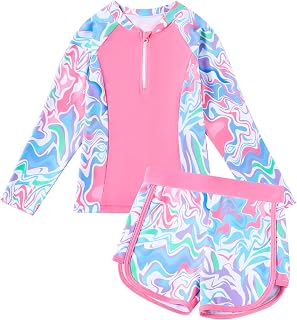 TATAKERI Toddler Girls Long Sleeve Swimsuits Girl Swimwear Little Girls Swimsuits 2 Pieces Toddler Rash Guard Swimsuit Print Price In India