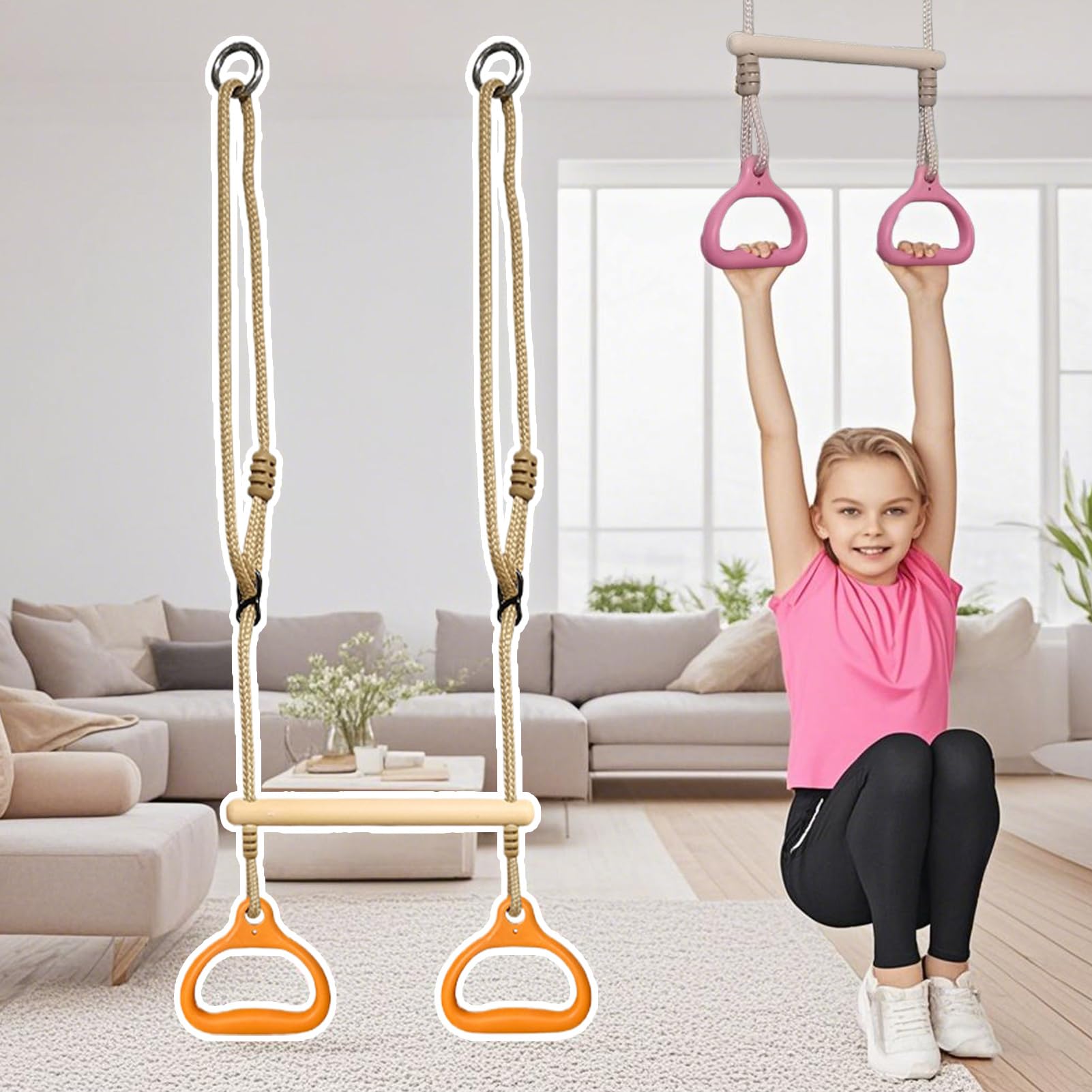 Affenstangen für Kinder – Gruppe zum Klettern auf Trapez, ergonomische sensorische Ringe, tragbares Werkzeug für den Innenbereich, kompaktes Design | zuverlässiges Zubehör für Kinder und Erwachsene