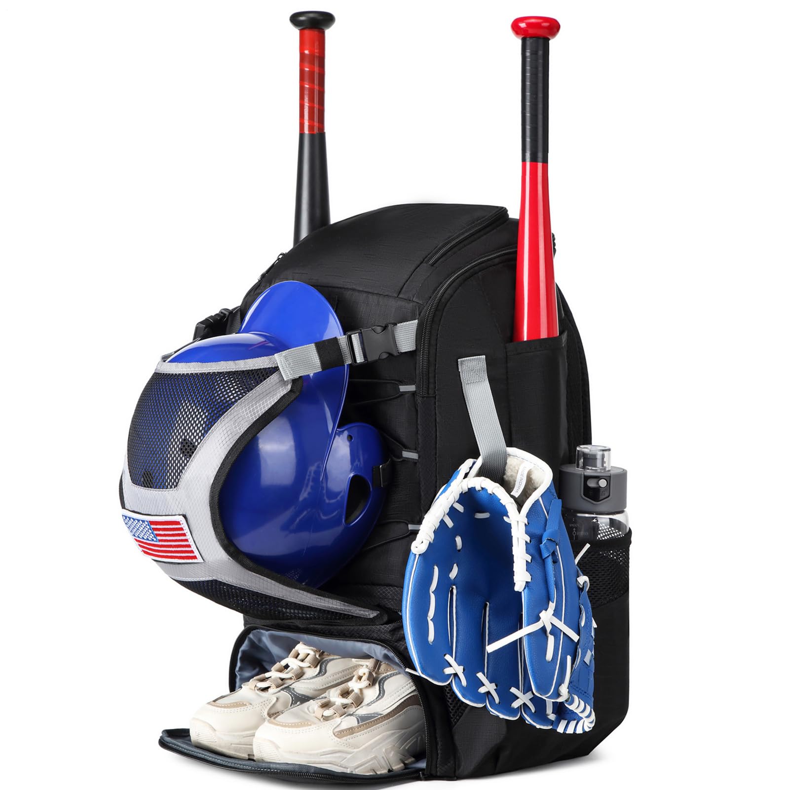 Borsa per attrezzatura da baseball - Zaino leggero per ragazzi, supporto per mazza da softball, con gancio per recinzione, scomparto per casco, organizer multitasche | Borsa per attrezzi sport
