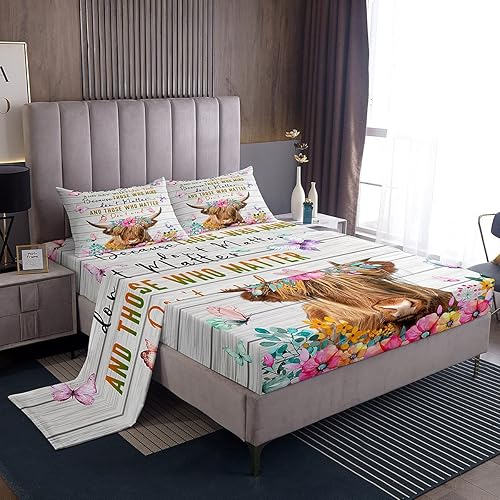 Miniatura 3 de Erosebridal Highland - Juego de sábanas bajeras con diseño de flor de vaca, tamaño matrimonial, diseño de vaca y toro marrón, diseño de animales