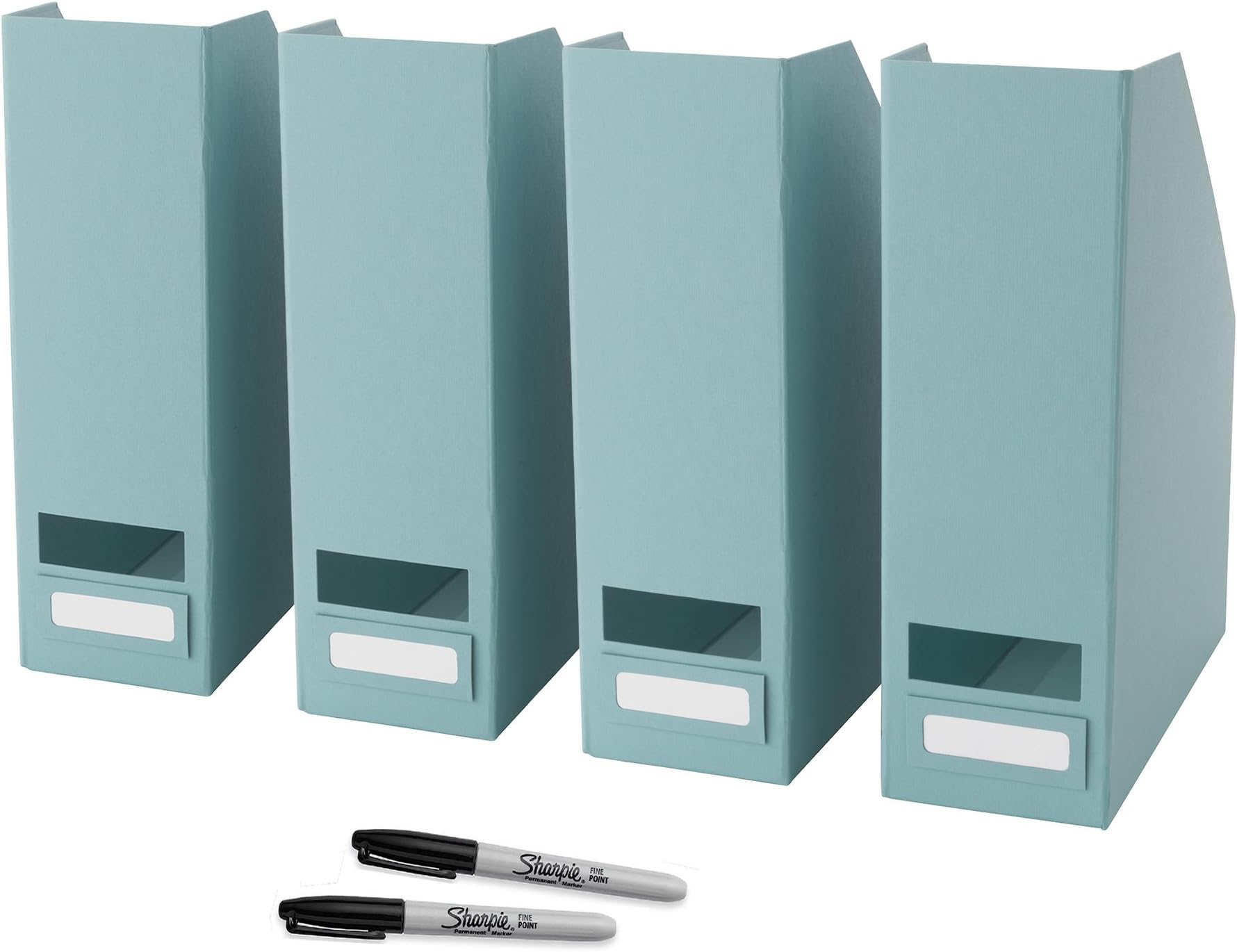 Ikea Magazine Holders With Labels & Markers - Made for Magazines - Newspapers - Loose Paper - Files - Bills - Blue, Set of 4 Magazine File Holders with Sharpie Markers