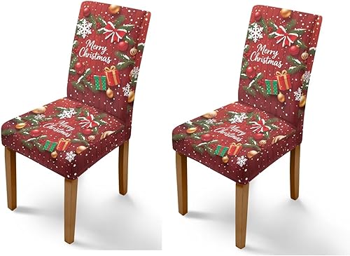 Miniatura 53 de Rnyleeg Juego de 1 fundas de asiento de Feliz Navidad para sillas de comedor, fundas elásticas suaves y cómodas para sillas de comedor con estampado