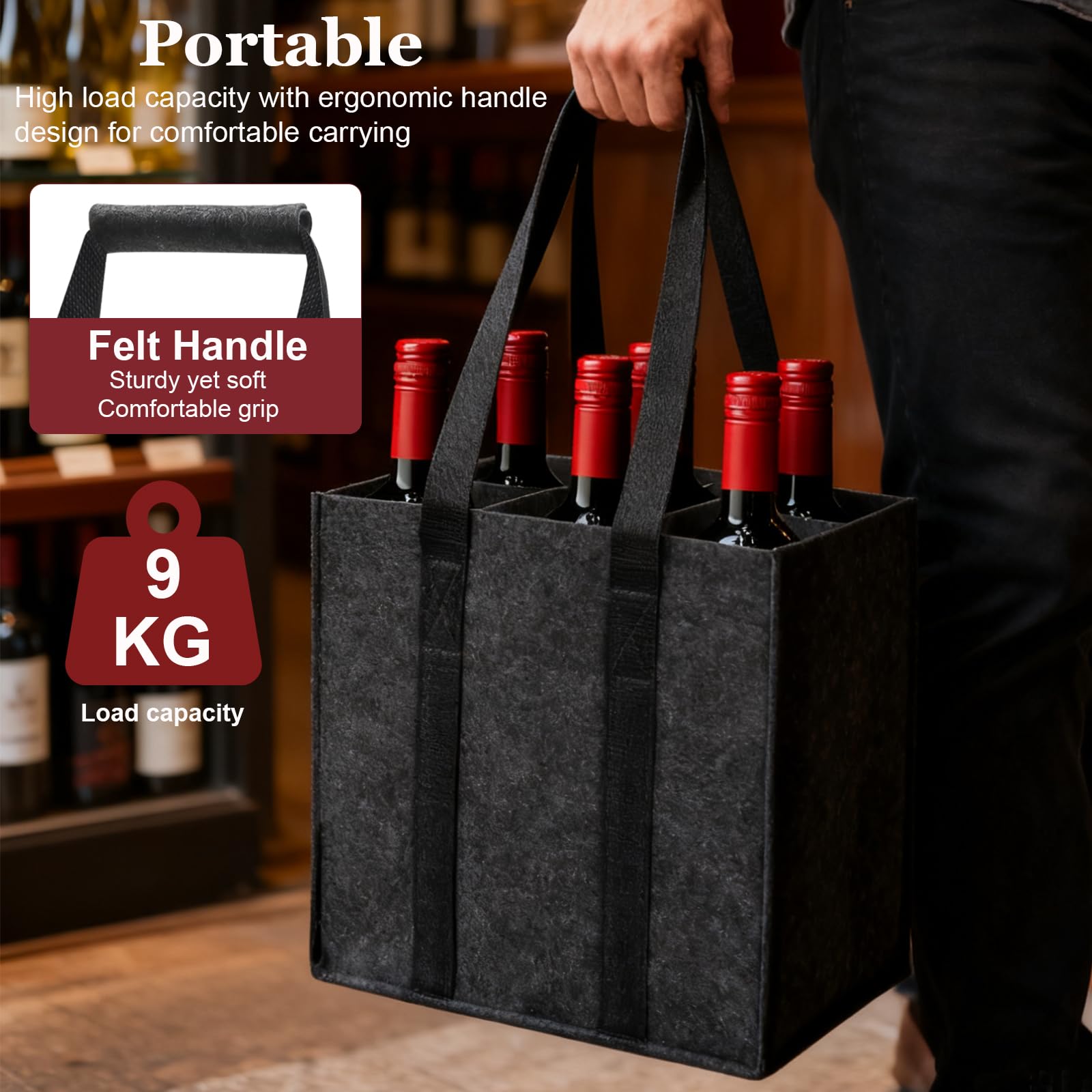 Set di 2 Borse Portabottiglie con Manici,Borsa Porta Bottiglie Acqua,6 scomparti da 1,5 litri, pieghevole, resistente agli strappi, per bottiglie d'acqua, bottiglia di vino