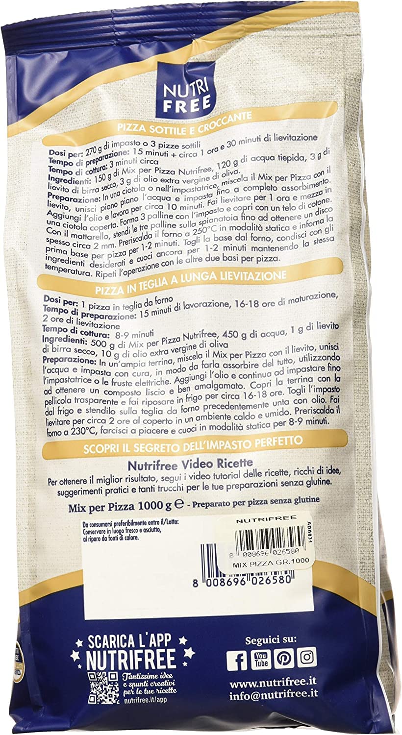 Nutri Mix per Pizza Mehl, glutenfrei und laktosefrei, Backmischung 6 x 1kg | Senza latte e proteine del latte; ideale für Teig, Focaccia, Brot und knusprige Böden, Gesamtnettogewicht 6 kg
