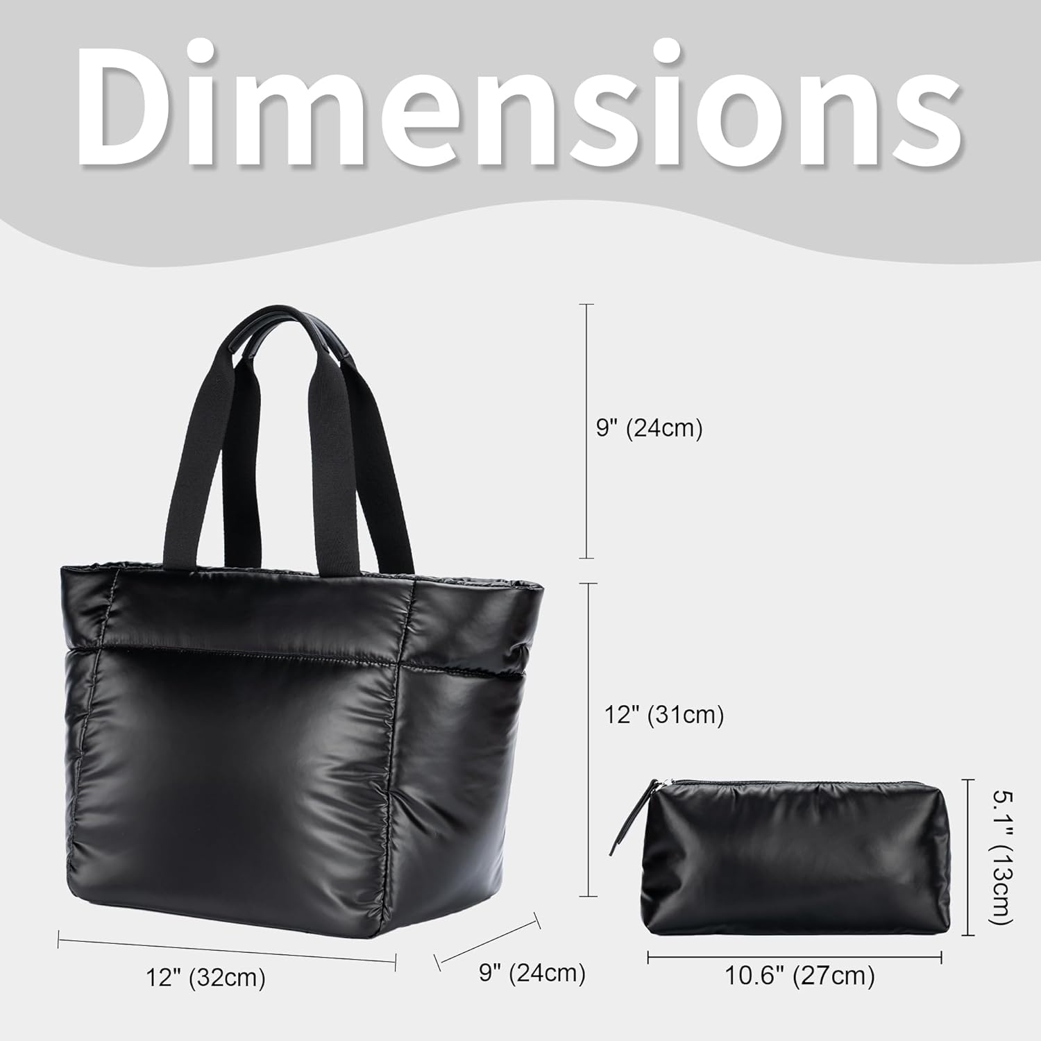 BAGOK Tote Bag for Women,Lightweight Puffer Work Tote with Zipper,Quilted Shoulder Handbag for Travel Work Gym