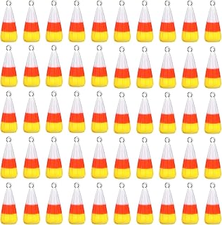 50 Pcs Fall Halloween Artificial Fake Resin Candy Corn Charms Faux Fake Embellishments for Craft Making Halloween Supplies Decorations Ornaments DIY Craft