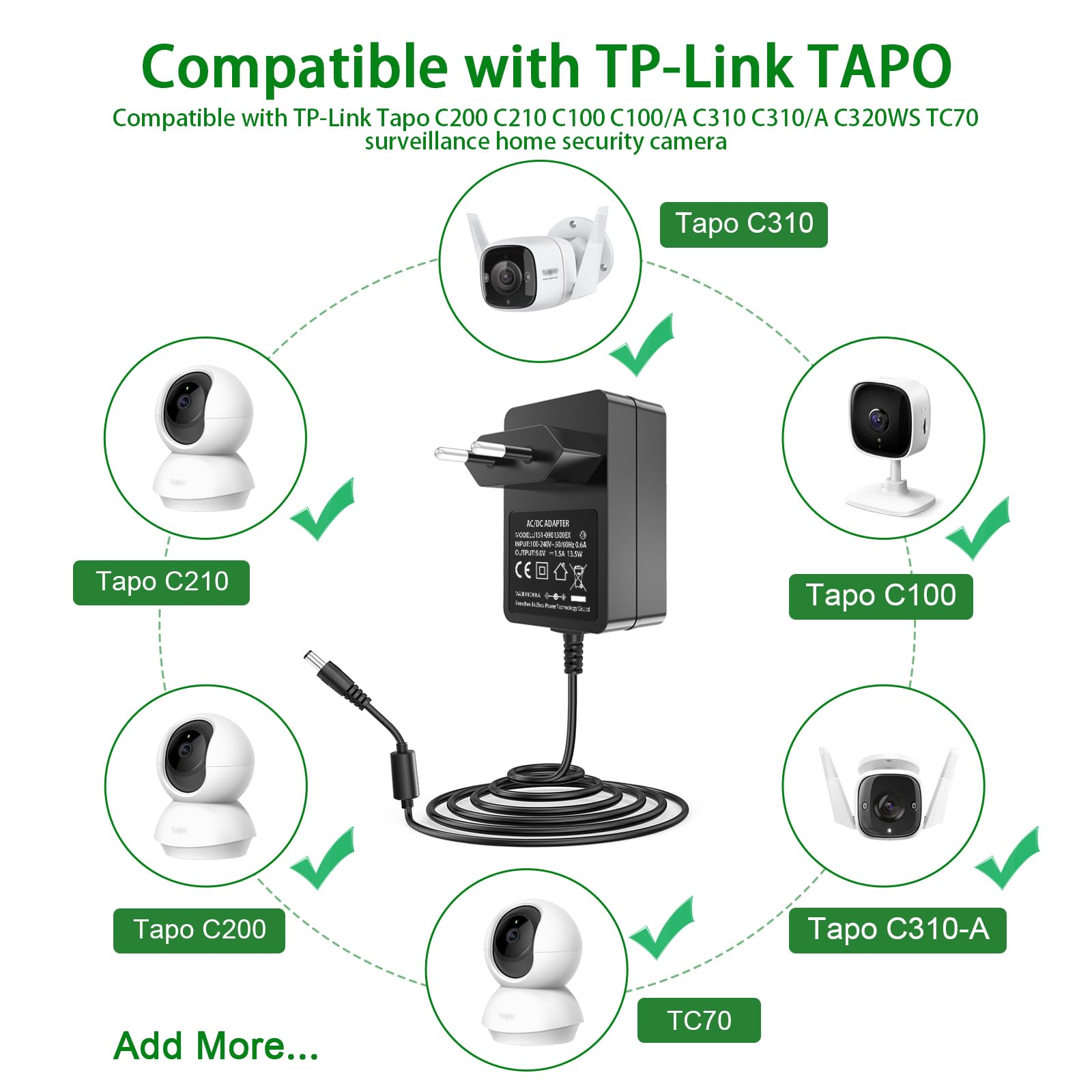9V 1A Caricatore Per TP-Link Tapo Fotocamere C100, C200 - Foto 5