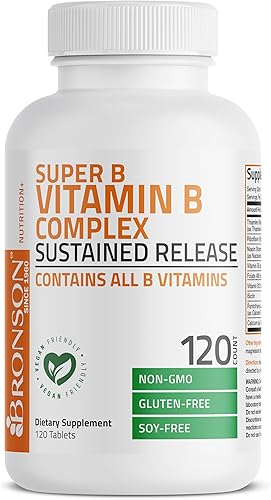 Miniatura 9 de Laboratorios Bronson complejo de súper vitamina B de liberación lenta sostenida vitamina B2 B3 B6 B9 ácido fólico B12 No Model 1