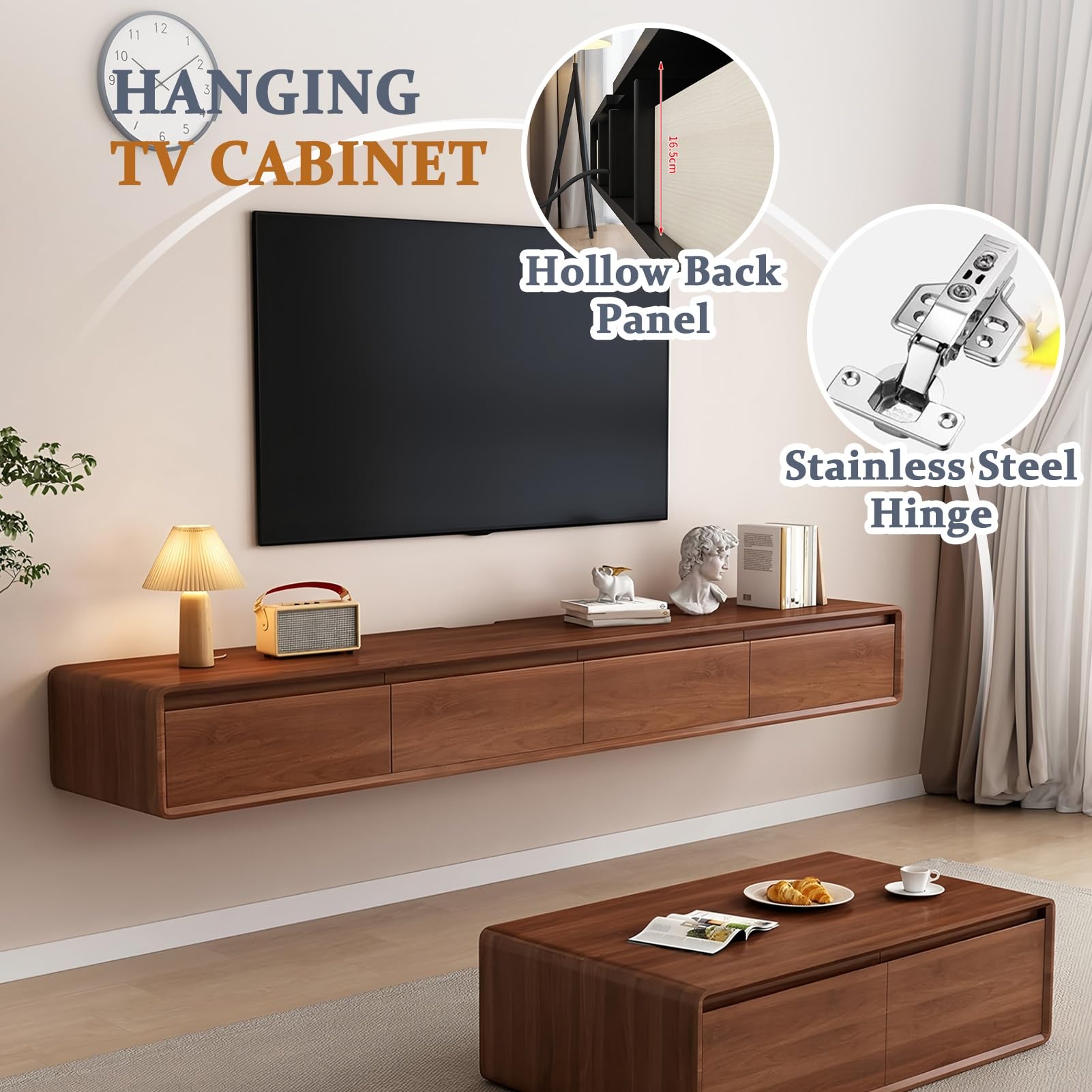 Mueble TV Flotante, Mueble TV Suspendido para Pared, Consola Entretenimiento Moderna, Armario Televisión con Puertas Y Cajones Ideal para Salón Y Dormitorio(BrownC,200cm)