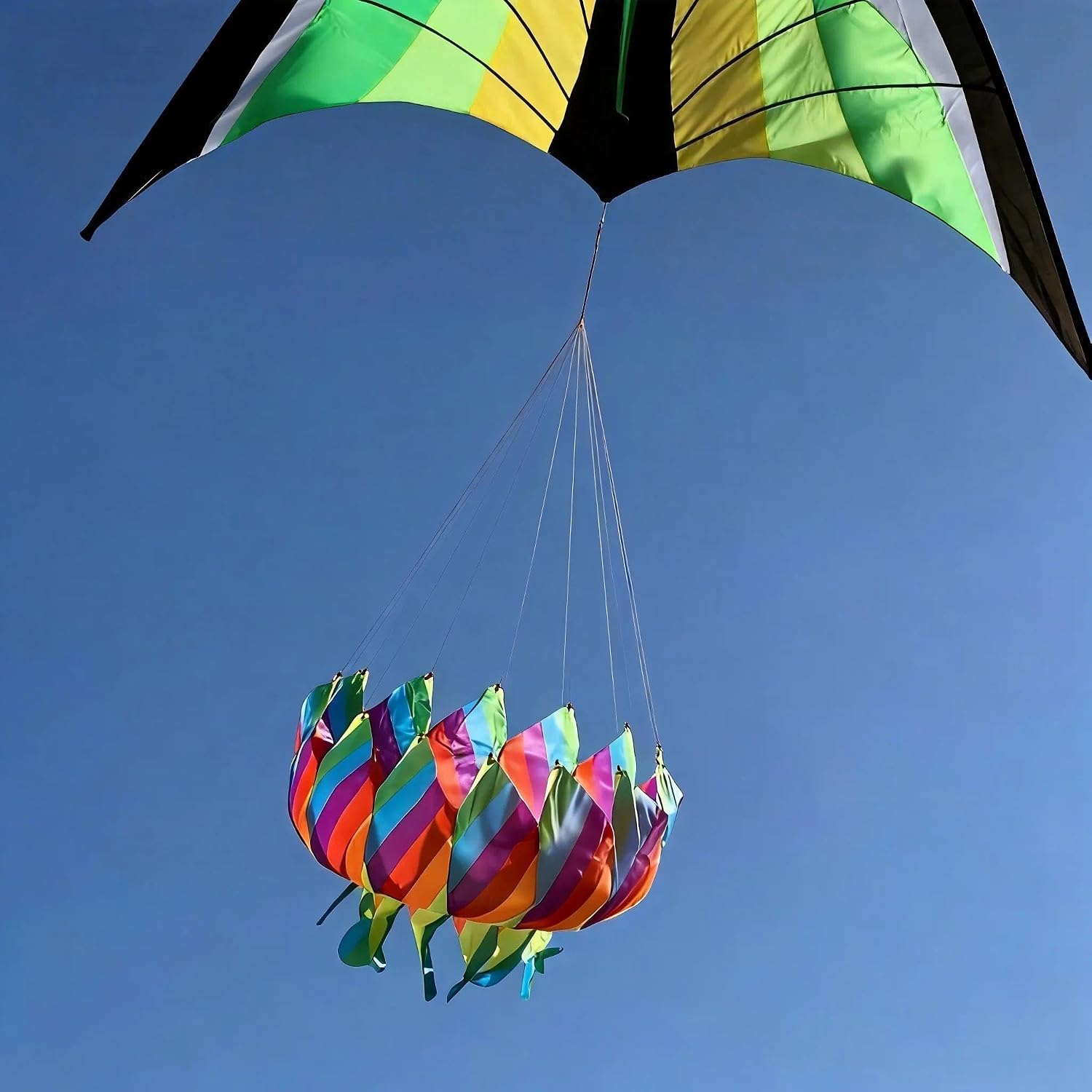 9KM DWLIFE Rainbow Flower Kite Tail, Colorful Nylon Windsock for Kite | 60x80cm Nylon Kite Tail with Swivel Snap, Colorful Wind Spinner for Single-Line & Stunt Kites, Beach, Garden & Outdoor Decor