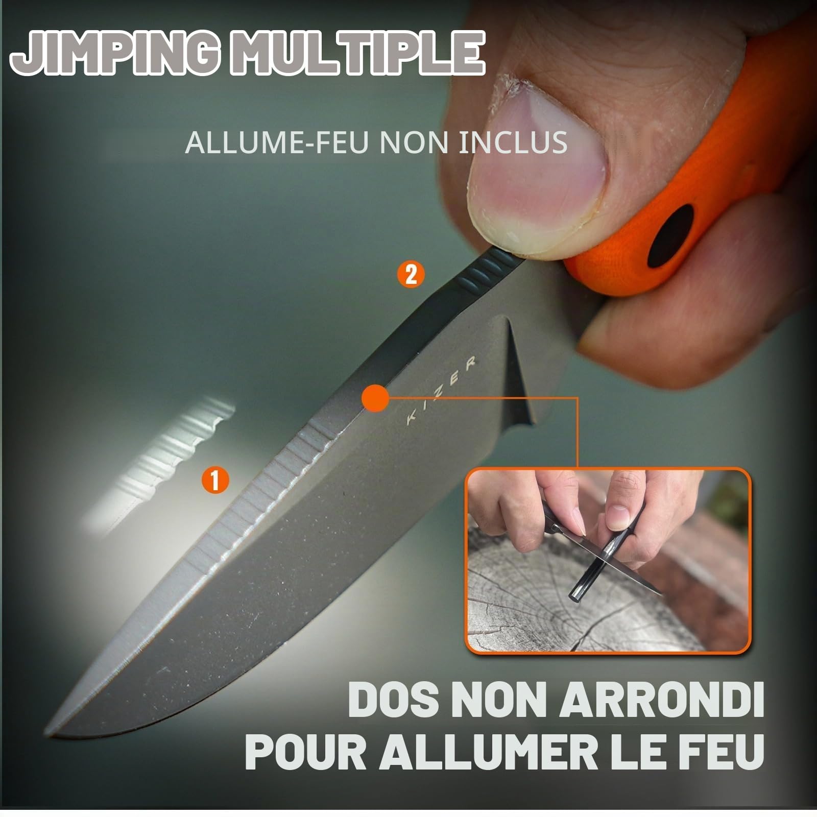 Kizer Hare Couteau à Lame Fixe avec Étui, Lame en Acier D2 de 8cm, Couteau de EDC avec Manche en G10, Petits Couteaux de Survie pour Camping, pour Hommes et Femmes, 1077A1