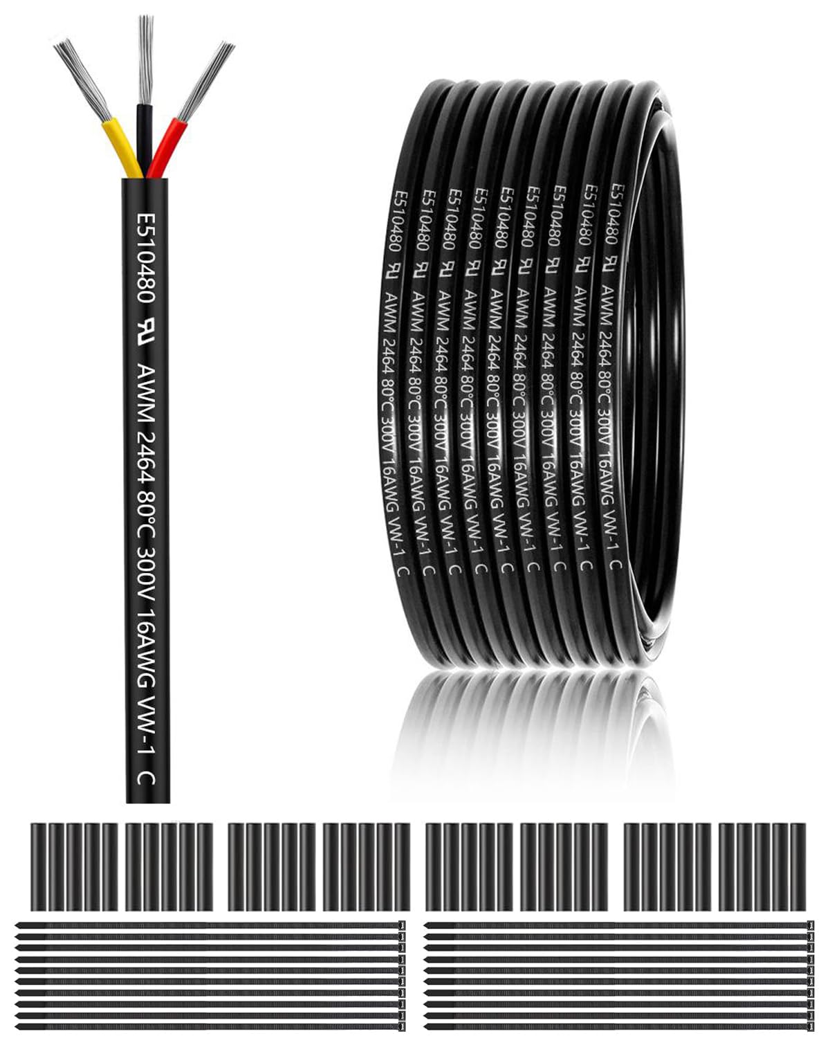 16 Gauge 3 Conductor Electrical Wire 100FT, UL 2464 16 AWG 3 Wire Cable Tinned Copper PVC Stranded 16/3 Core Wire for LED Lighting, Outdoor Low Voltage Extension Cable, Automotive etc.