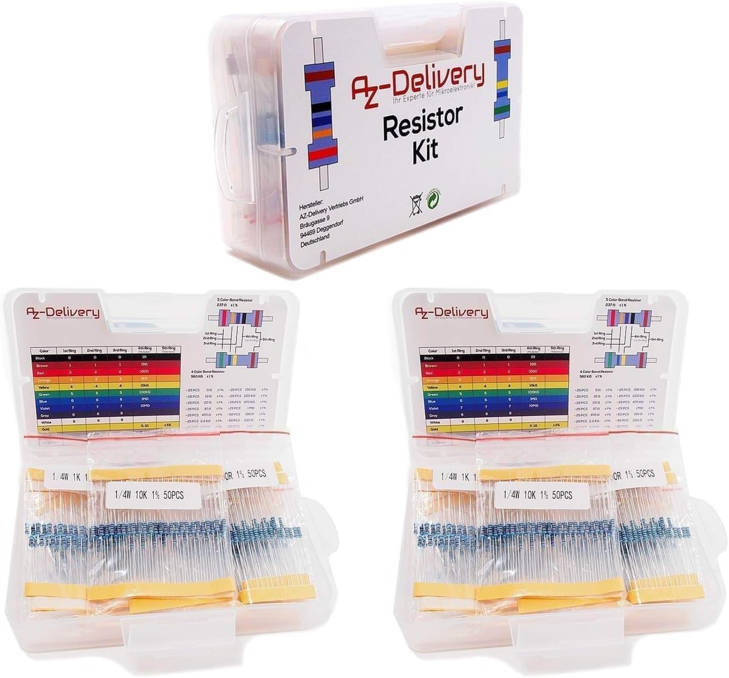 AZDelivery 3 x Resistor Kit Assortment 17 Values Precision Metal Film Resistors 0 Ohm - 1 MOhm 1/4W 525 pcs. compatible with Arduino and Raspberry Pi including eBook