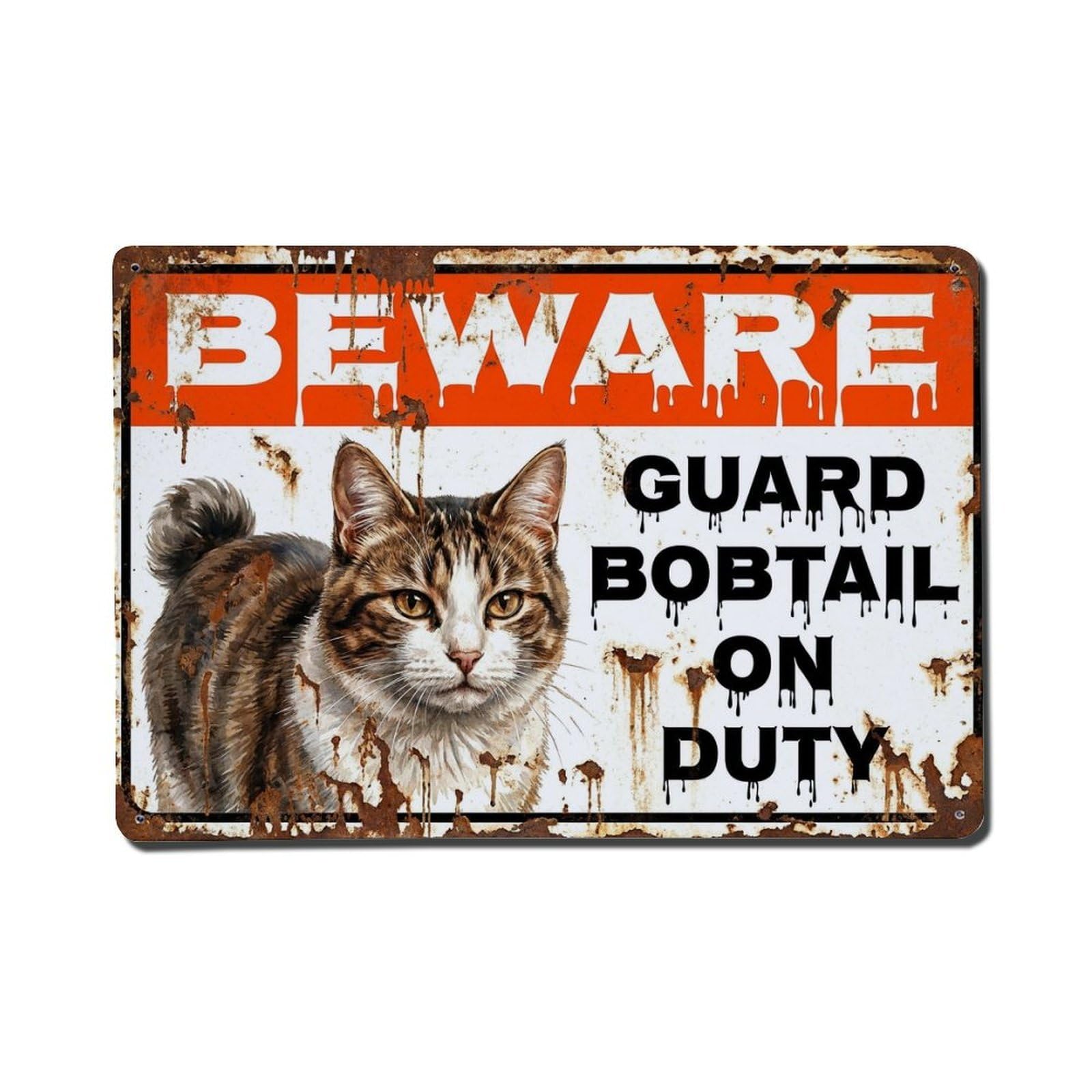 Vintage Funny Japanese Bobtail Guard Beware of Cat Kennel Metal Tin Sign