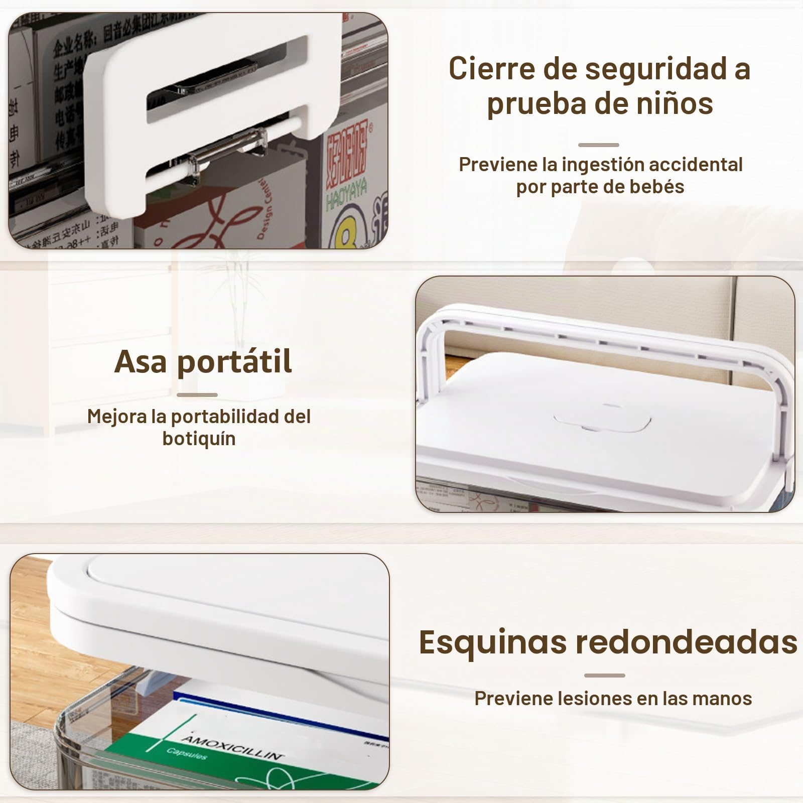 Caja Medicamentos 4 Niveles Caja Medicamentos Organizador con Asa Portátil | Botiquin Casa para Almacenamiento Medicinas Ideal para El Hogar y Los Viajes
