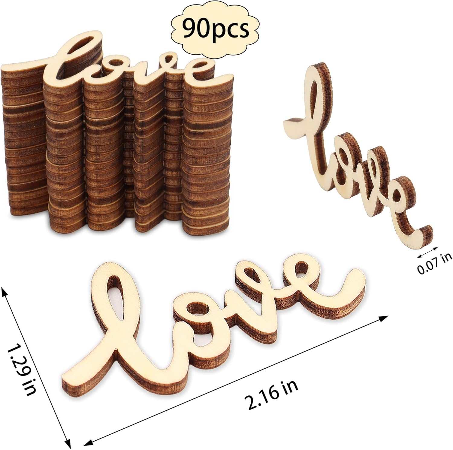 Lucleag 90Pcs Mini Valentine's Day Love Letters Wooden Cutout, 2.17x1.26In Unfinished Wood Ornaments DIY Crafts, Love Wooden Slices for Valentine's Day Decor Wedding Mother's Day Party Supplies